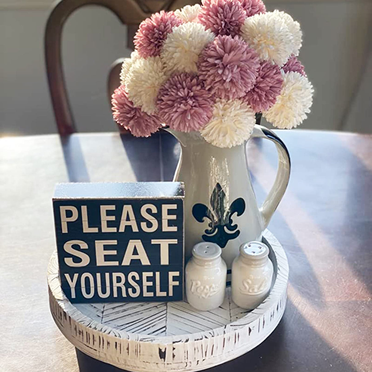 TOPZEA 12 Inch Lazy Susan Turntable Wood, Rotating Rustic Farmhouse Turntable Tray, Round Spanning Display Serving Tray Spice Rack Cabinet Organizer Dining Table Centerpiece for Snacks, Spices, Wine TOPZEA