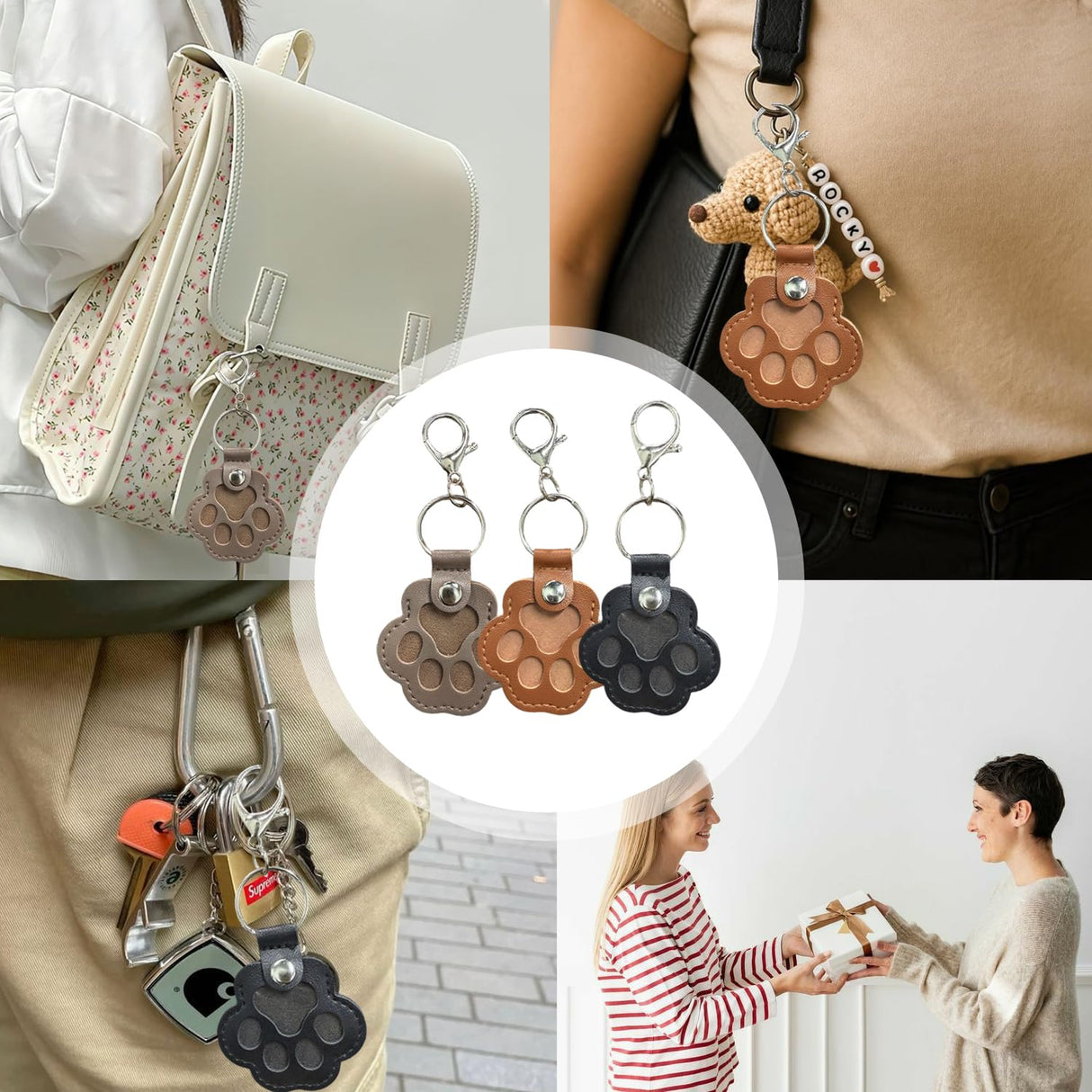 3 Pcs Dog Fur Storage Keychain, Cute Leather Paw Keychain Pet Hair Keepsake Keyring, Unique Memorial Collection Key Chain, Pet Memorial Gifts for Bag Purse Paw Charm Key Holder(Gray,Black,Brown) Treayes
