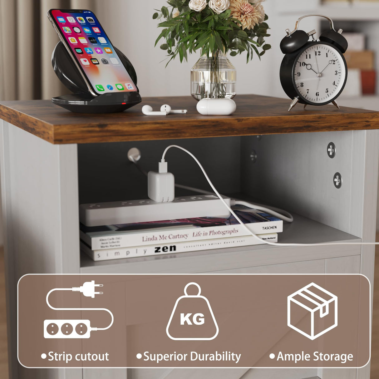 JUMMICO Farmhouse Nightstand, Modern Bedside Table Set of 2 with Barn Door and Shelf, Rustic End Table Side Table for Bedroom, Living Room (White) JUMMICO