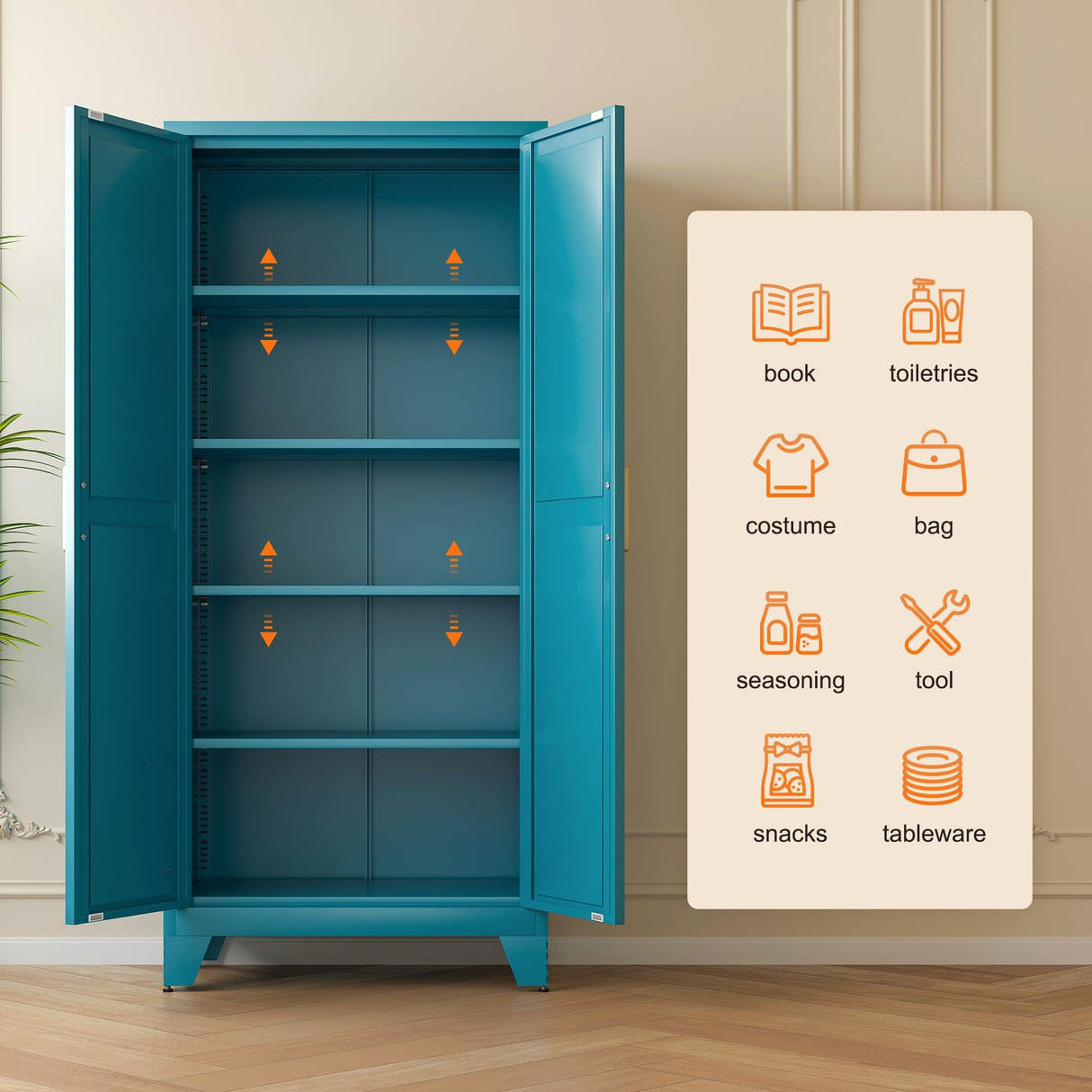 LCAOPC 71" Tall Metal Storage Cabinet with 2 Doors and 4 Adjustable Shelves, 5-Tier Kitchen Pantry Storage Cabinet for Kitchen, Living Room, Dining Room and Office, Blue LCAOPC