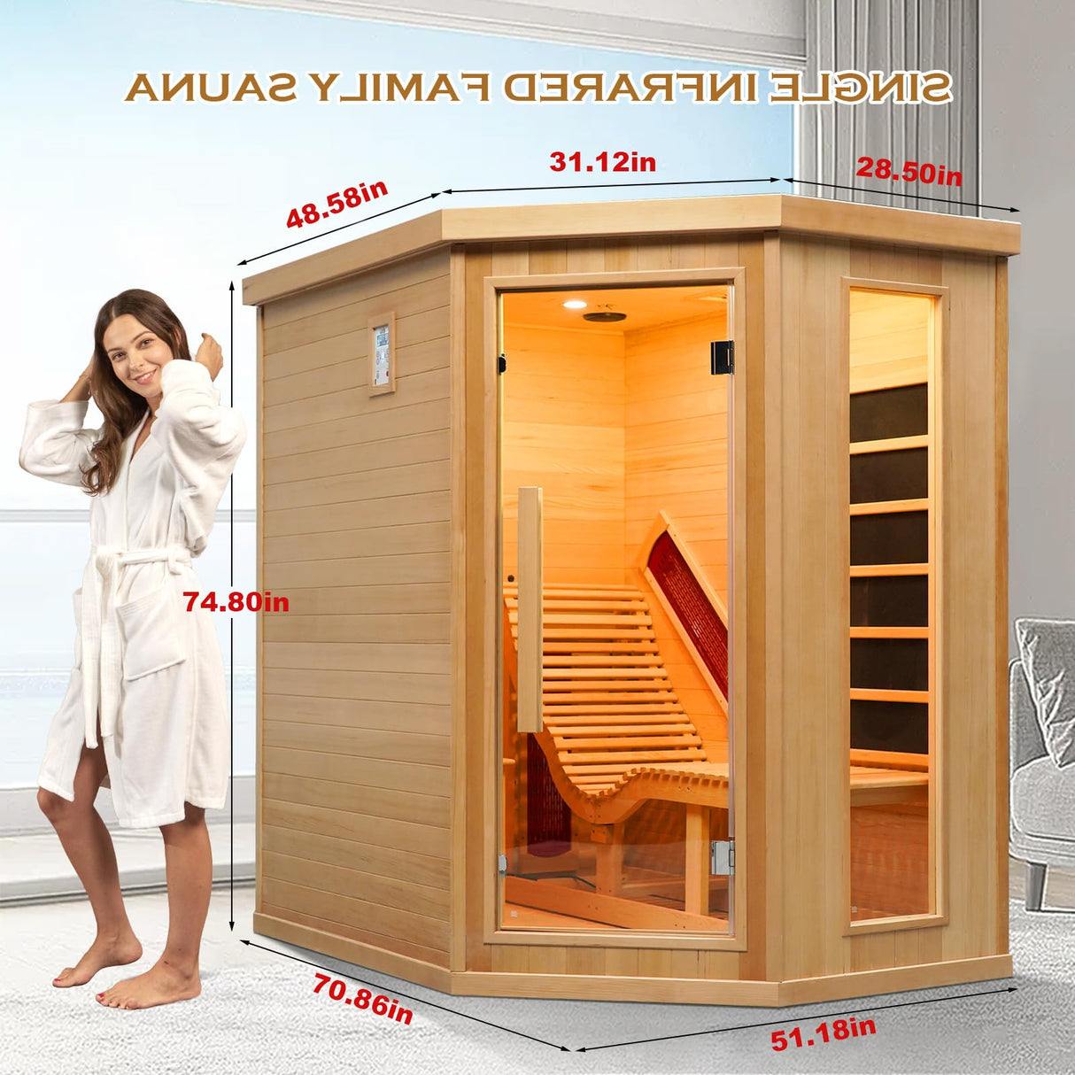 Far Infrared Wood Sauna, 1 or 2 Person Home Canadian Hemlock Luxurious Wooden Traditional Indoor Sauna, 2300W Spa Room with Recliner, 8 Heating Element, Bluetooth Speaker, Lights, Oxygen Bar TaTalife