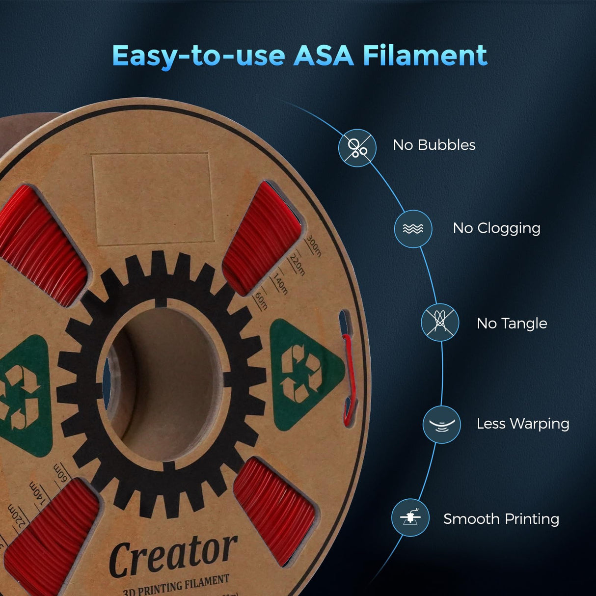 Creator ASA Filament 1.75mm 3D Printer Filament 1KG, UV & Heat & Weather Resistant ASA 3D Printing Filament, Perfect for Printing Outdoor Functional Parts, Dimensional Accuracy +/-0.02mm (Traffic Red) Creator