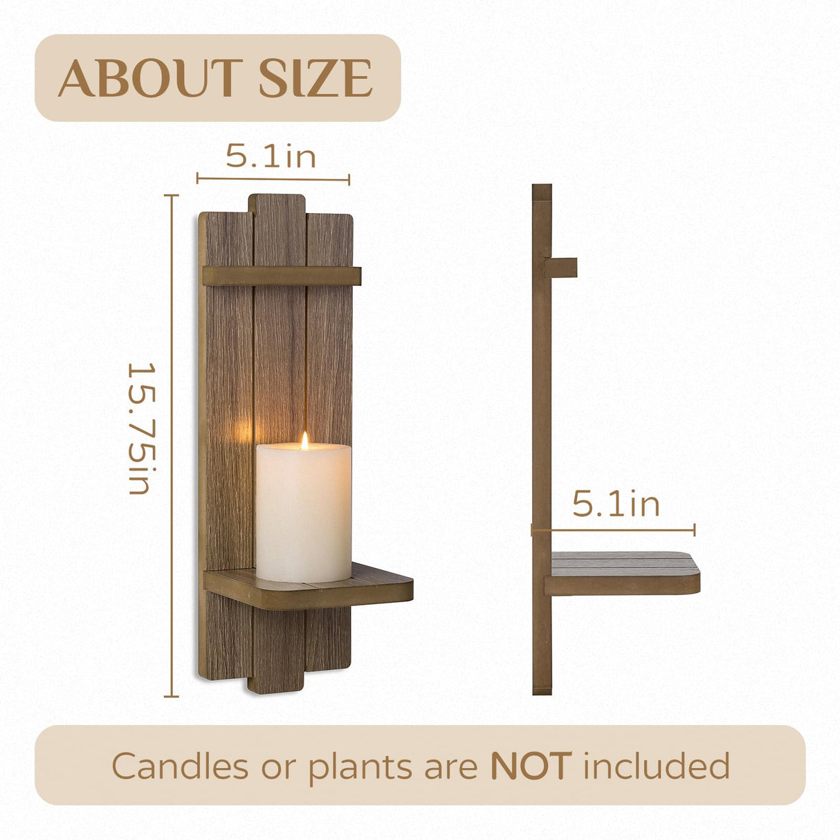 Walasis Wall Candle Holder for Farmhouse: Wood Candle Sconces Wall Decor Set of 2 - Distressed Candle Holders for Small Vase Pillar Candles Tealight Walasis