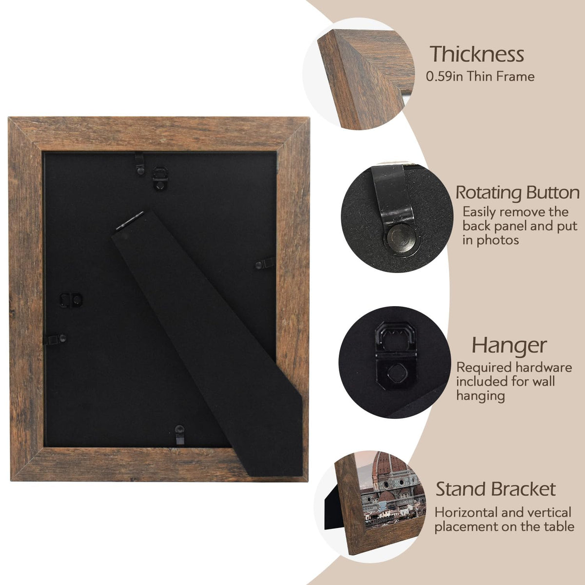 Golden State Art, 8x10 Picture Frame - Country Wood Grain Style - Tabletop Display, Back Hangers for Wall Display - Great for Photos, Gift, Pictures, Wedding, Portraits (2 Pack, Brown) Golden State Art