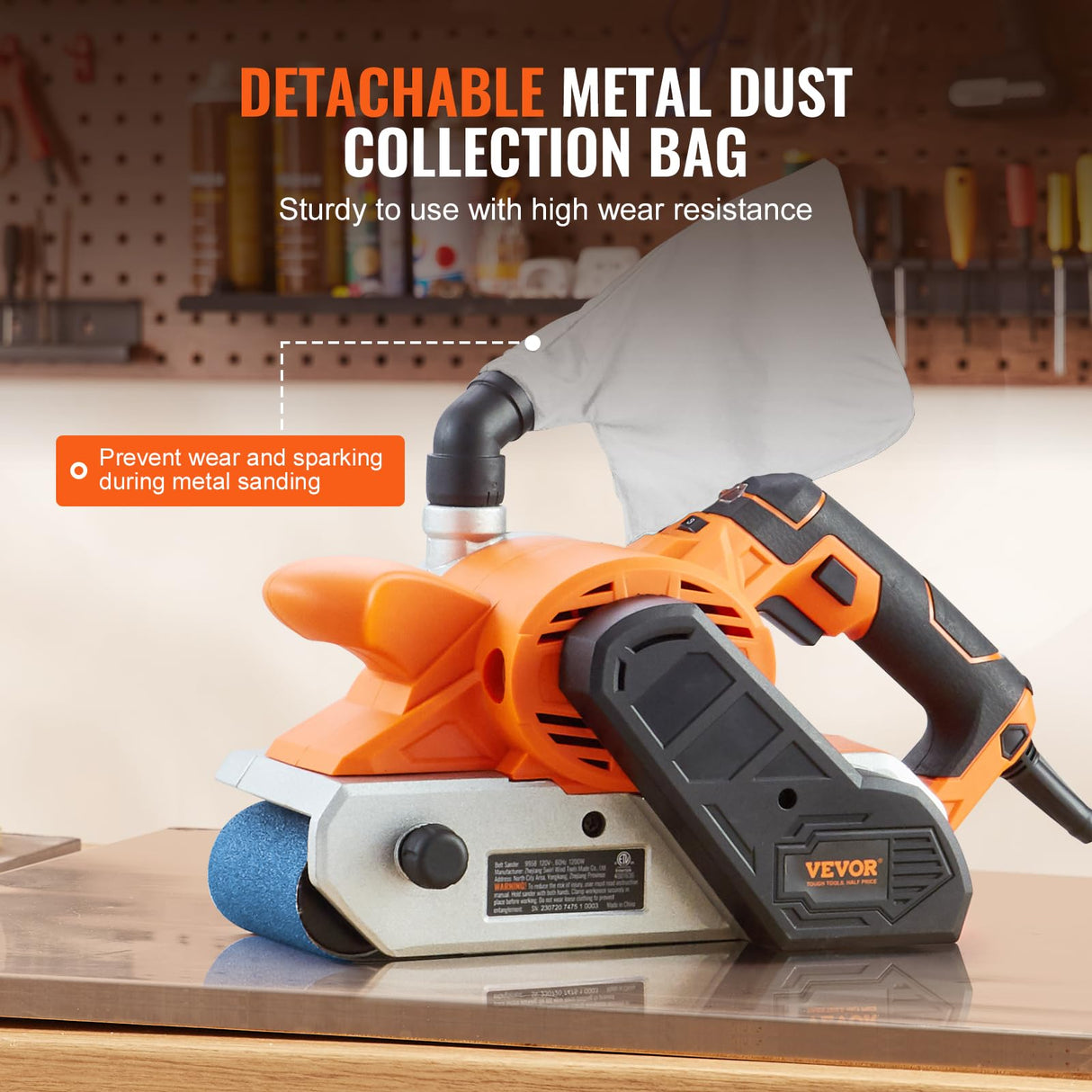 VEVOR 10AMP Belt Sander, 4" x 24" Belt Sanders for Woodworking with 6 Speeds 274-480 m/min, Powerful Sander Machine with 2 in 1 Vacuum Adapter, 2 Dust Bags, 2 Sanding Belts VEVOR