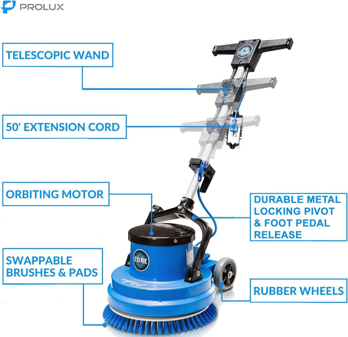 Prolux Core Heavy Duty 15 inch Floor Buffer Scrubber and Polisher Cleaning Machine - All floor surfaces Prolux