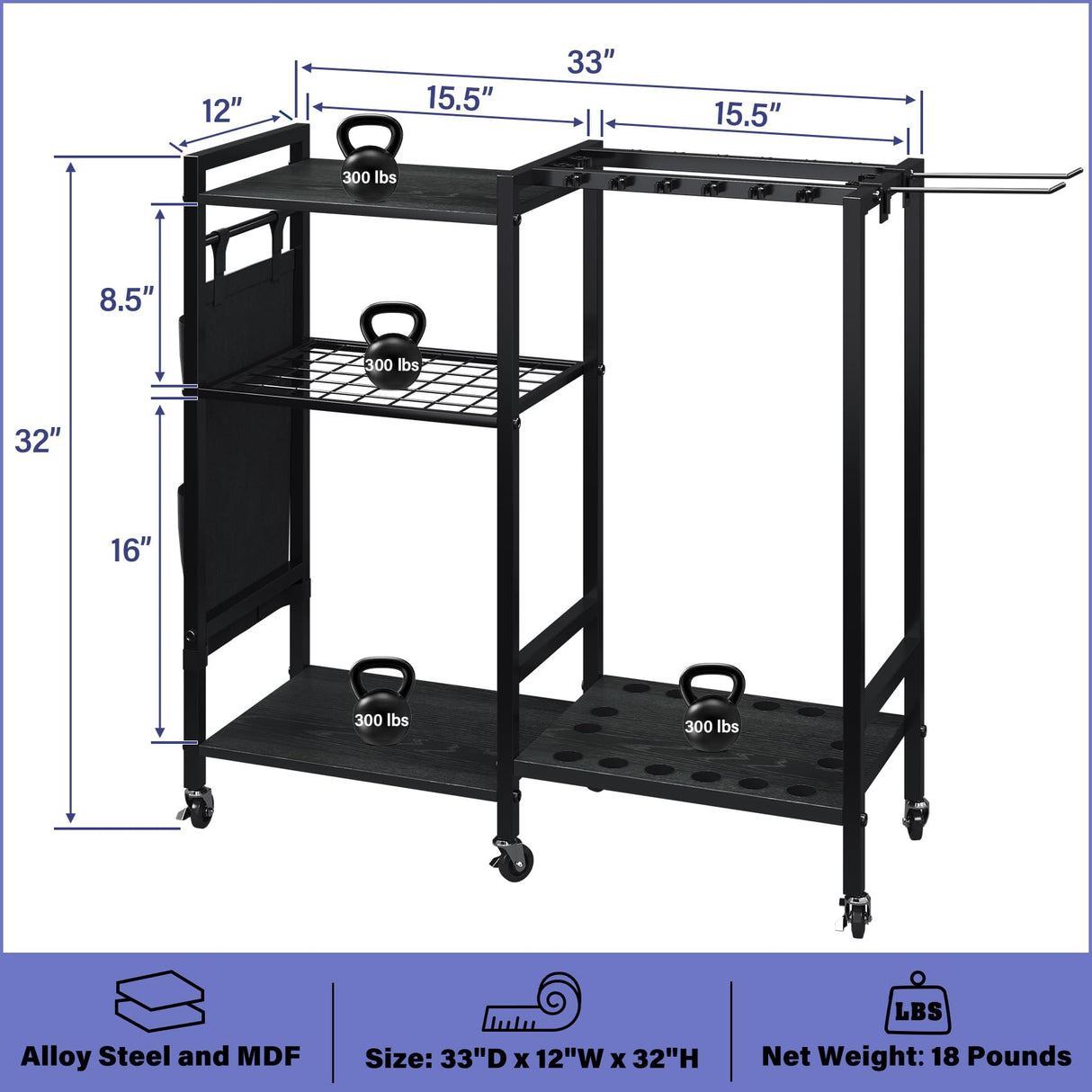 TC-HOMENY 16-Rod Fishing Rod Holder for Garage, Fishing Pole Rack Cart Fit All Fishing Rods, 3 Tier Fishing Tackle Storage Organizer Rack with Storage Bag, For Living Room TC-HOMENY