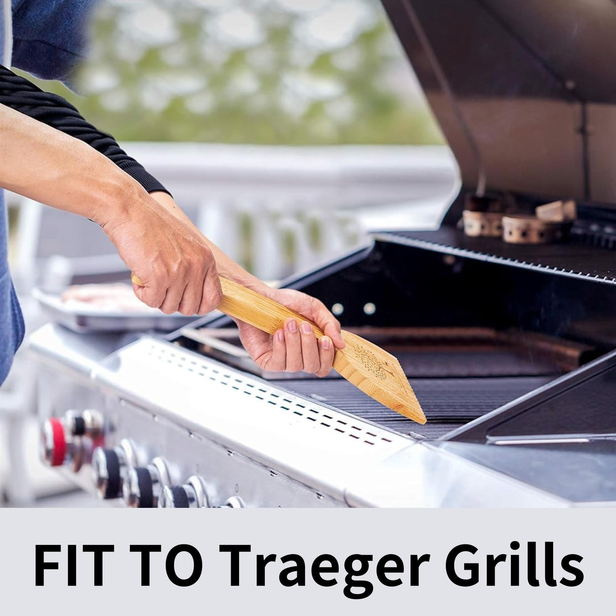 BBQ Bamboo Wooden Grill Scraper, for Griddle and Grills, Cleans Top and Between, Fit to Traeger Grill laboos