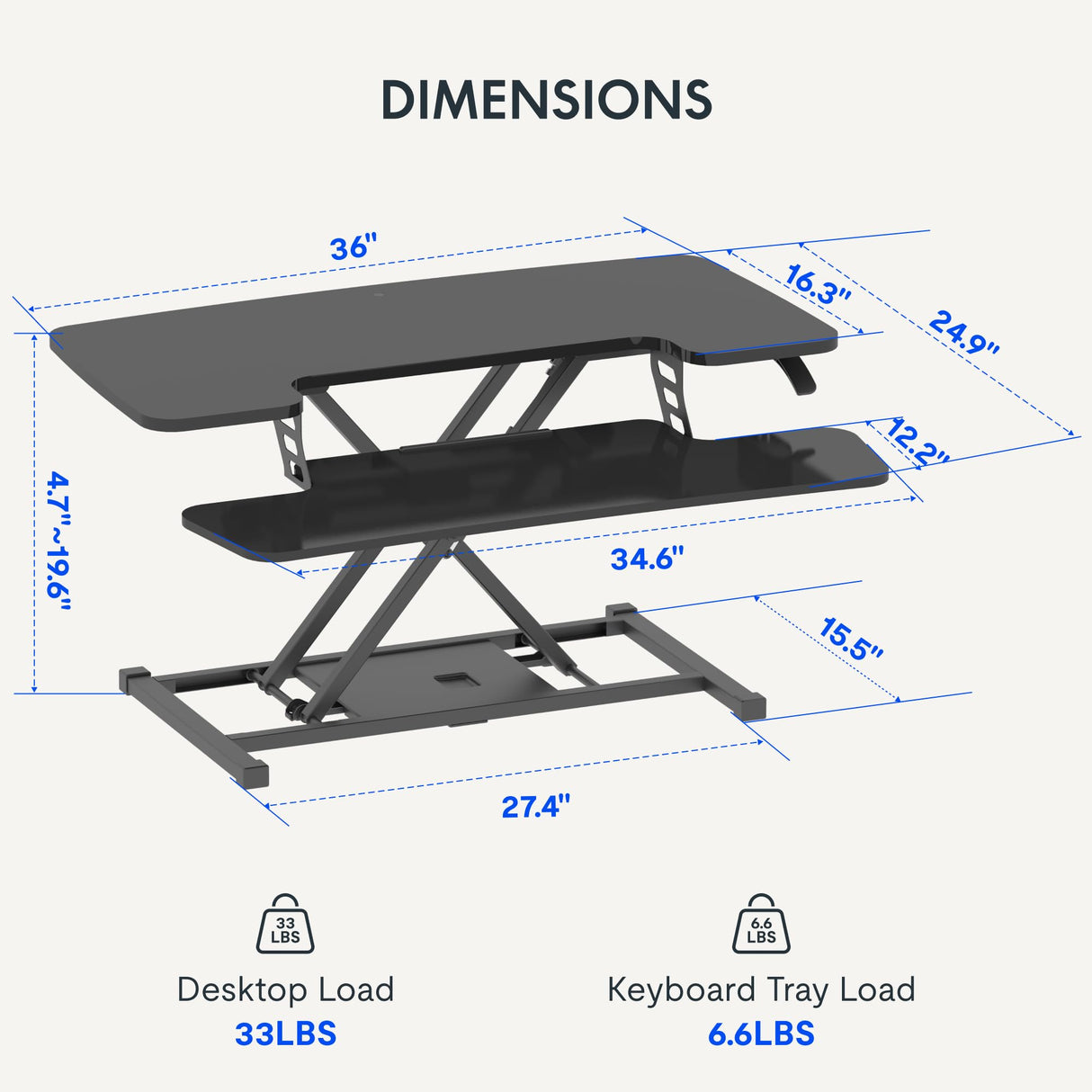 FLEXISPOT 36-inch Standing Desk Converter Height Adjustable Sit to Stand Up Workstation, Dual Monitor and Laptop Riser with Wide Keyboard Tray, Black FLEXISPOT