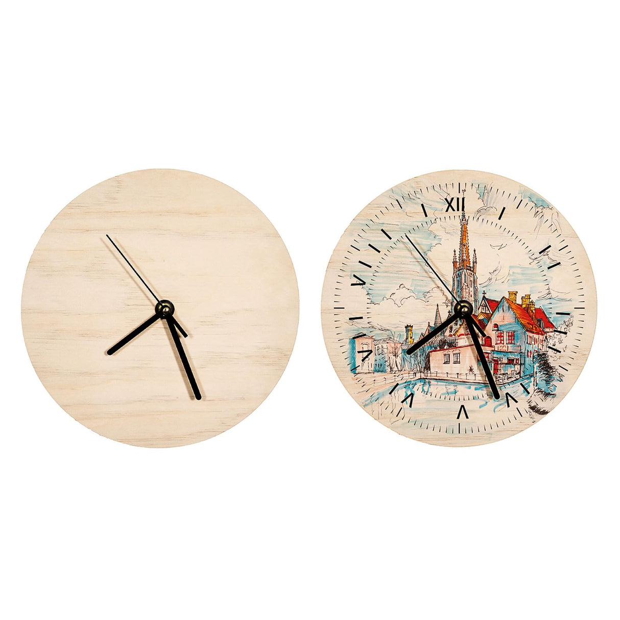 FOKOCALI 20 Pack 11.8in Sublimation Blank Clock Plywood Round Wall Clock Decor DIY Heat Transfer Press Printing FOKOCALI