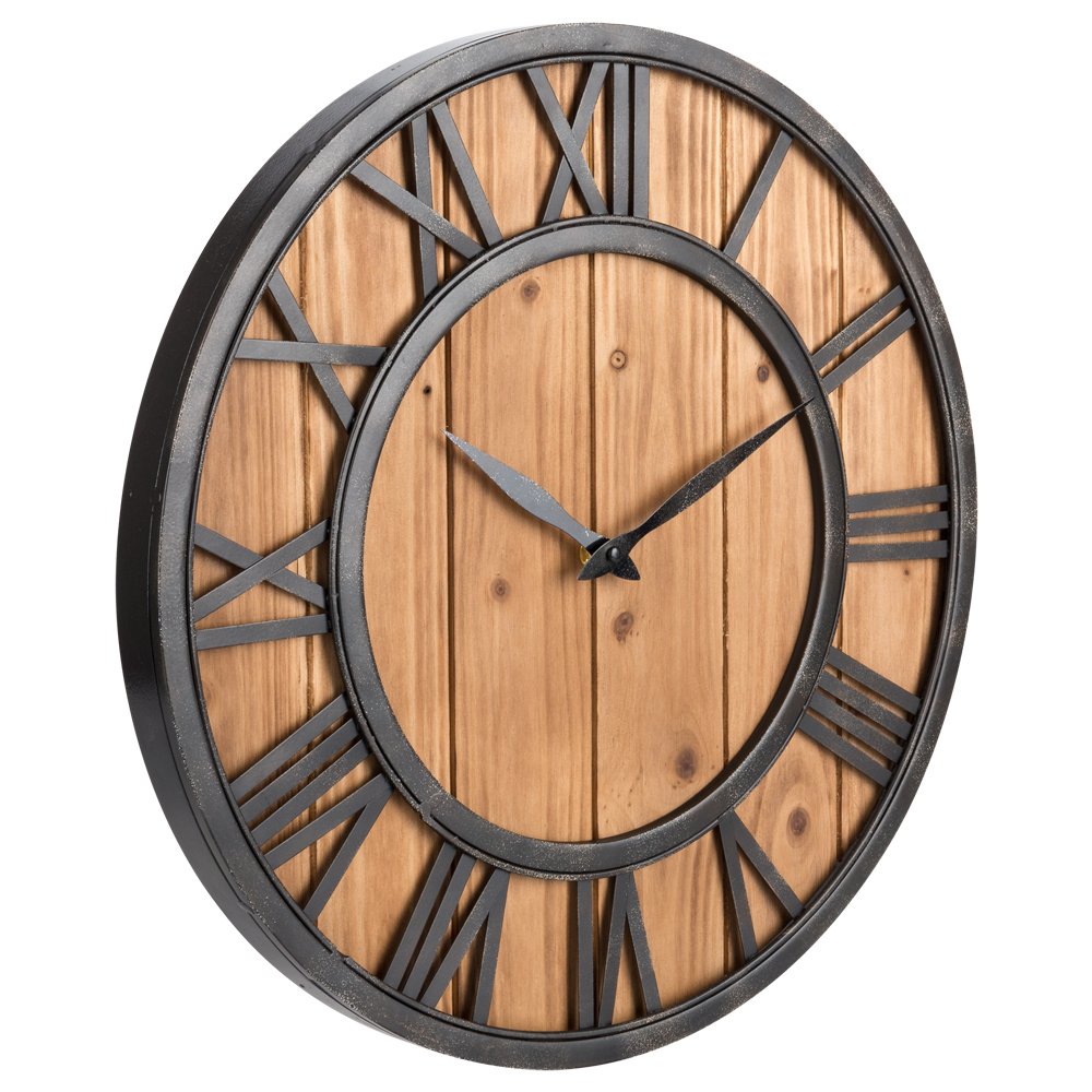 Oldtown Farmhouse Metal & Solid Wood Noiseless Wall Clock (Wood, 18-inch) Oldtown Clocks