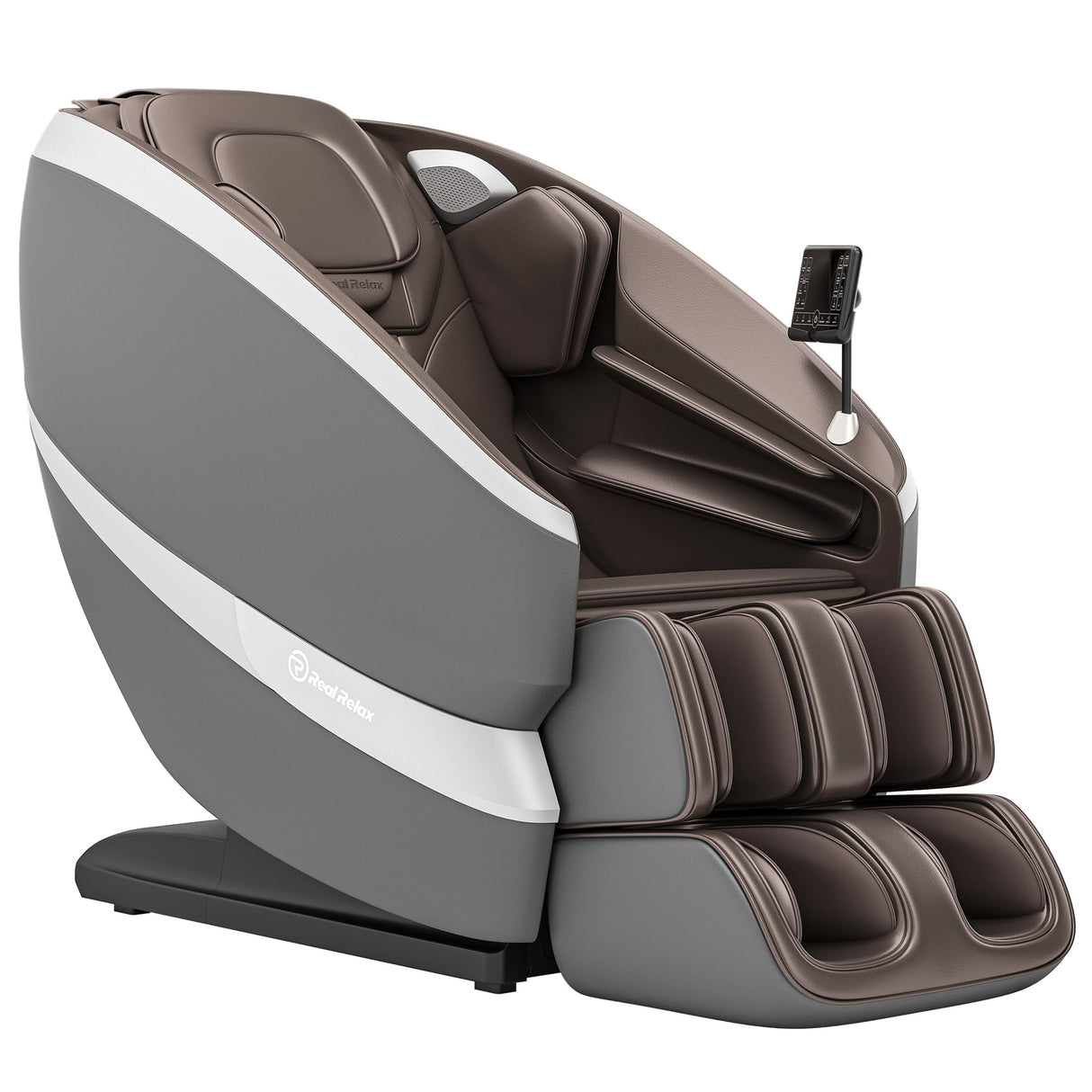 Real Relax Dual Core S Track Massage Chair,Full Body Recliner with Zero Gravity,Rocking Function,Back and Calf Heating,12 Auto Modes,Bluetooth,Foot Roller,Home or Office Use,Gray and Brown Real Relax