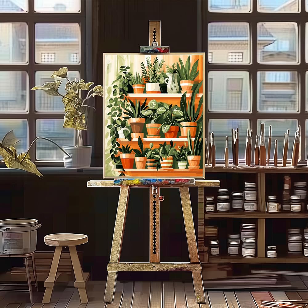 Natuyalo Paint by Numbers for Adults - DIY Adult Paint by Number Kits Painting on Canvas Green Plant Painting by Numbers for Beginners, Potted Art Craft Kits for Adults (16x20 Inch) Natuyalo