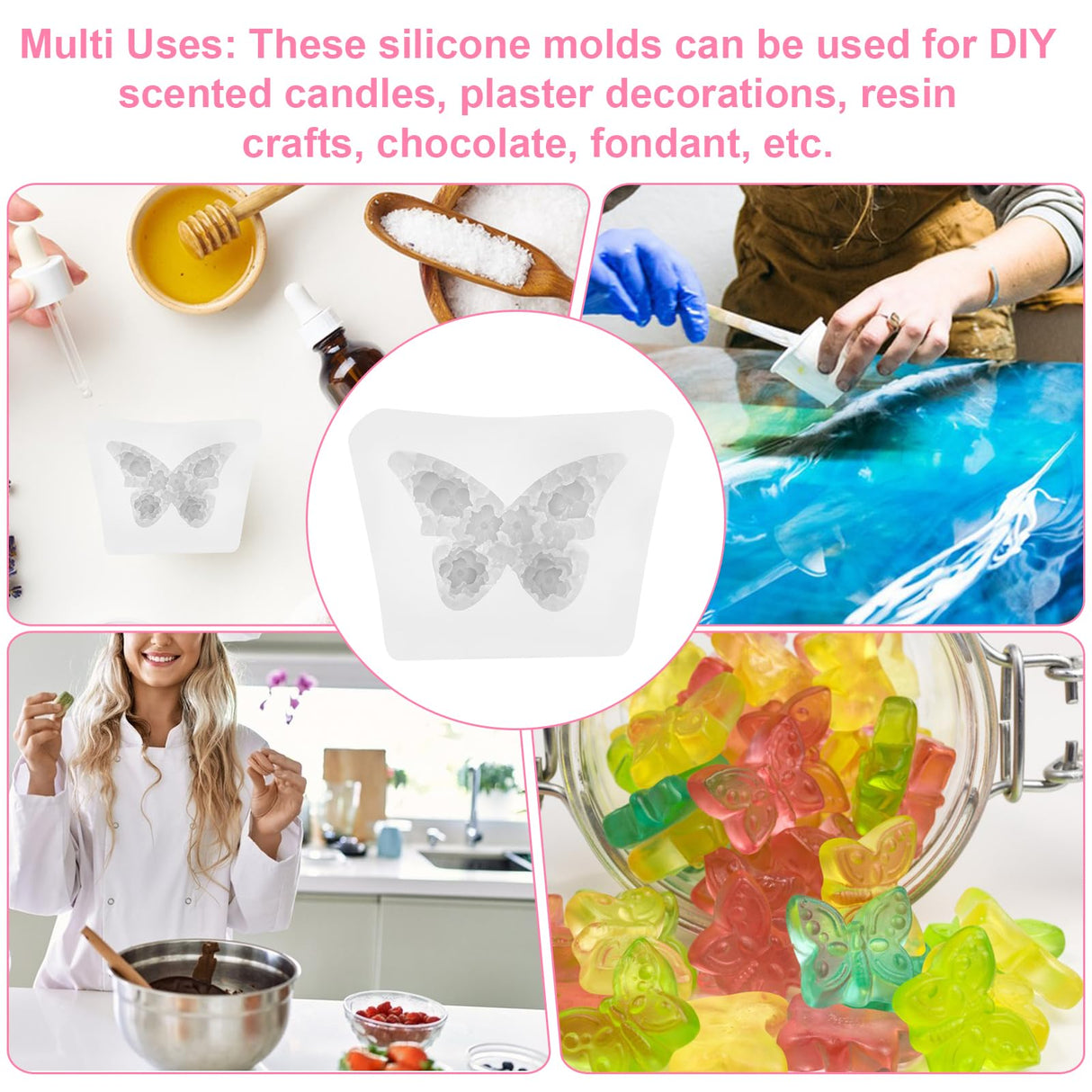 2Pcs Flower Butterfly Silicone Molds, Floral Butterfly Candle Molds Epoxy Resin Molds for Candle Making Clay Plaster Soap Mold Silicone Mold for DIY Scented Candles Polymer Clay Craft Plaster AHQiZFX