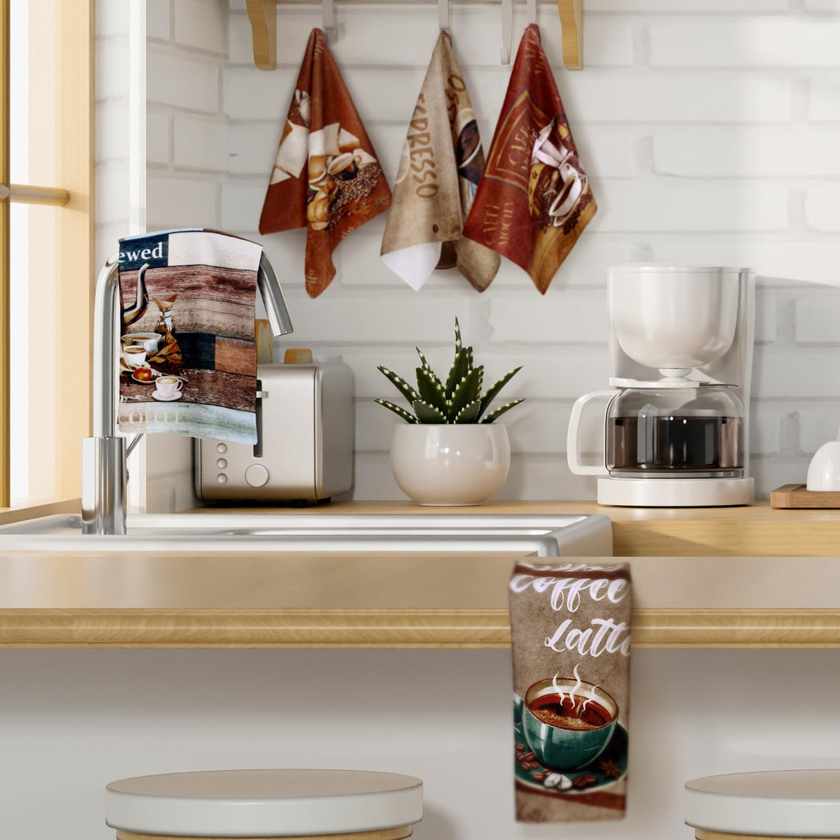 Boyiee Set of 6 Coffee Kitchen Towels Absorbent Dish Towels 24 x 16 Inches Kitchen Gifts Retro Coffee Kitchen Hand Towels for Coffee Bar Decor Coffee Lovers Gifts Kitchen Room Decoration Boyiee