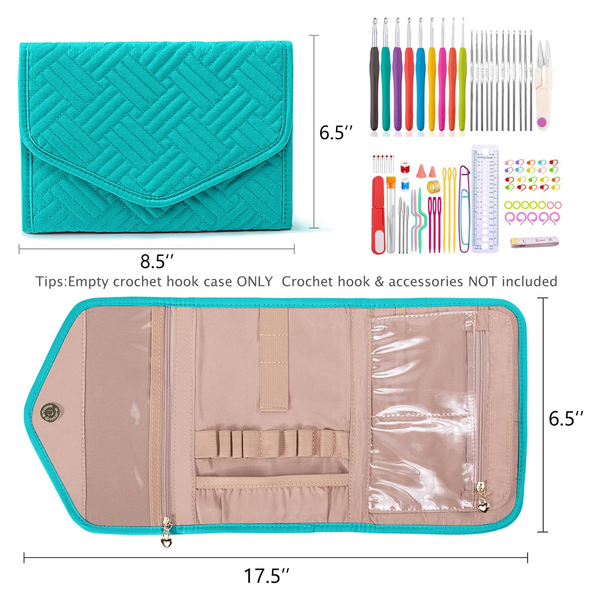 MYBAGZING Crochet Hook Case Empty - Foldable Crochet Hook Organizer - Crochet Hook Holder for Knitting & Crochet Supplies - Knitting Accessories, Teal MYBAGZING