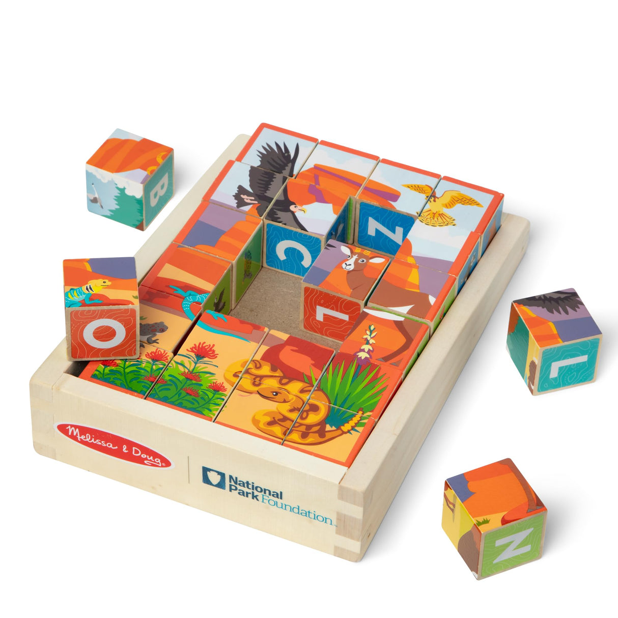 Melissa & Doug National Parks Alphabet & Animals 24-Piece Cube Puzzle (Everglades, Arches, Yellowstone) - FSC Certified Melissa & Doug