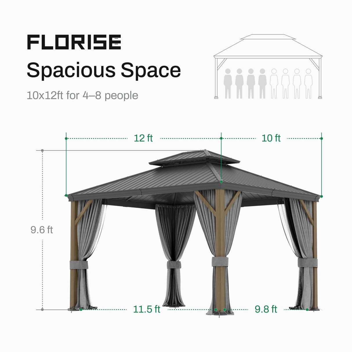 Florise 10x12 Ft Hardtop Gazebo, Heavy Duty Aluminum Frame Permanent Pavilion, Outdoor Double Roof Canopy, Curtain and Netting Included, Pergolas for Patios, Garden, Backyard, Lawns Florise