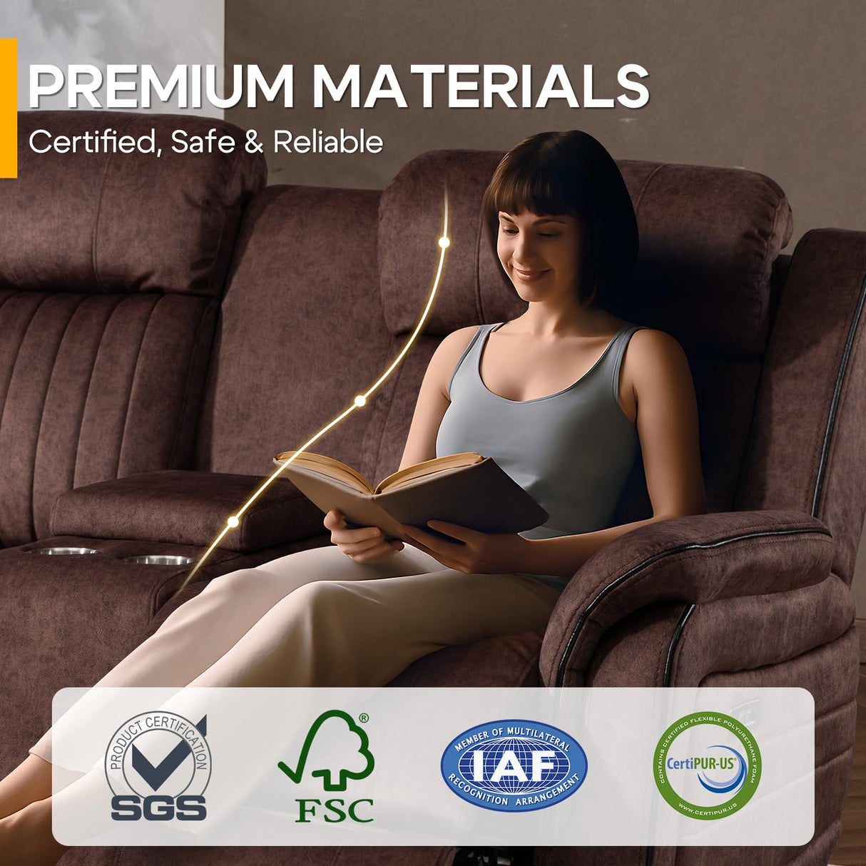 Zero Gravity Power Reclining Loveseat Sofa with Adjustable Headrests, Power Loveseat Recliner with Console, Electric 2-Seater Recliner Couch with Charging Port for Living Room (Velvet, Brown) CALIVIA