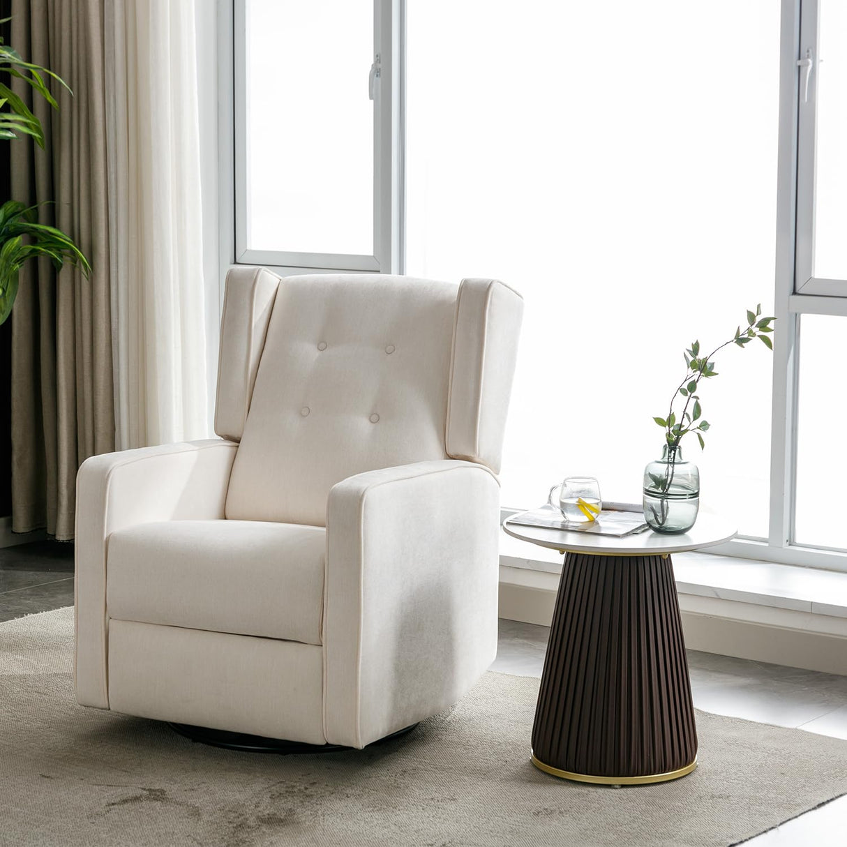 CANMOV Swivel Rocker Recliner Chair, Nursery Glider Chair, Nursery Rocking Chairs, Manual Reclining Chair, White CANMOV