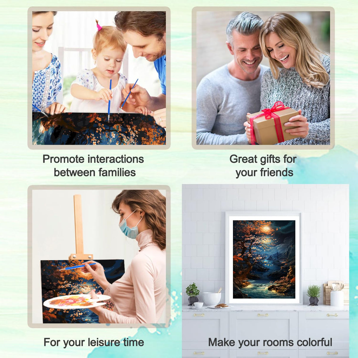 Plum Blossoms Paint by Number Adults,Moon Paint by Number Adult,DIY Acrylic Painting by Numbers On Canvas,Perfect for Home Decor Gifts 16X20inch PHANTASYART