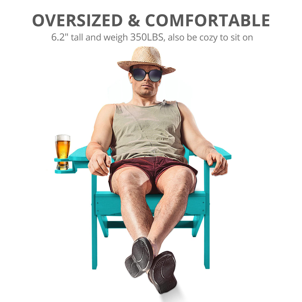 LUE BONA Poly Lumber Adirondack Chair Set of 2, Aruba Blue Adirondack Chairs with Cup Holder, 350LBS Modern Resin Patio Adirondack Chair Weather Resistant for Fire Pit, Balcony, Backyard LUE BONA