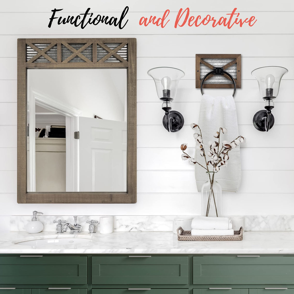 Autumn Alley Rustic Farmhouse Towel Holder for Bathroom, Rustic Hand Towel Holder, Rustic Towel Rack Holder, Wall Mounted, Western Bathroom Decor, Wood Country Decor, Galvanized Metal, Black Ring Autumn Alley