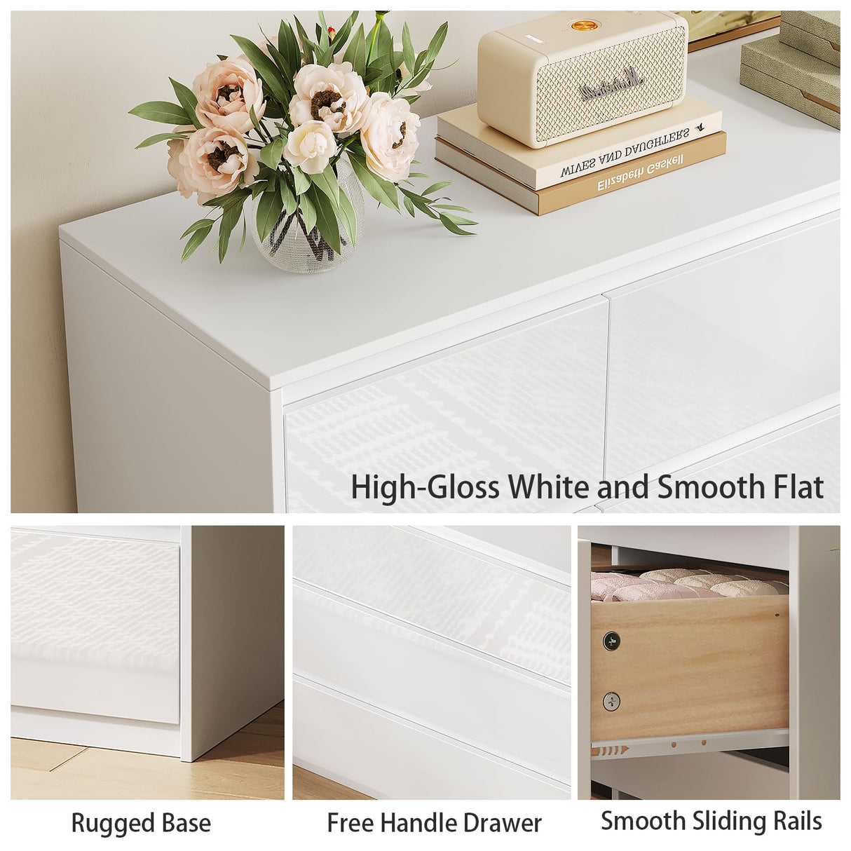 ZORPLIX White Dresser for Bedroom,60.4" W High Gloss Large 9 Drawers Dressers with Handle Free, Wide High Gloss Chest of Drawers Large, Long Modern Storage Drawer Dresser for Bedroom, Living Room ZORPLIX