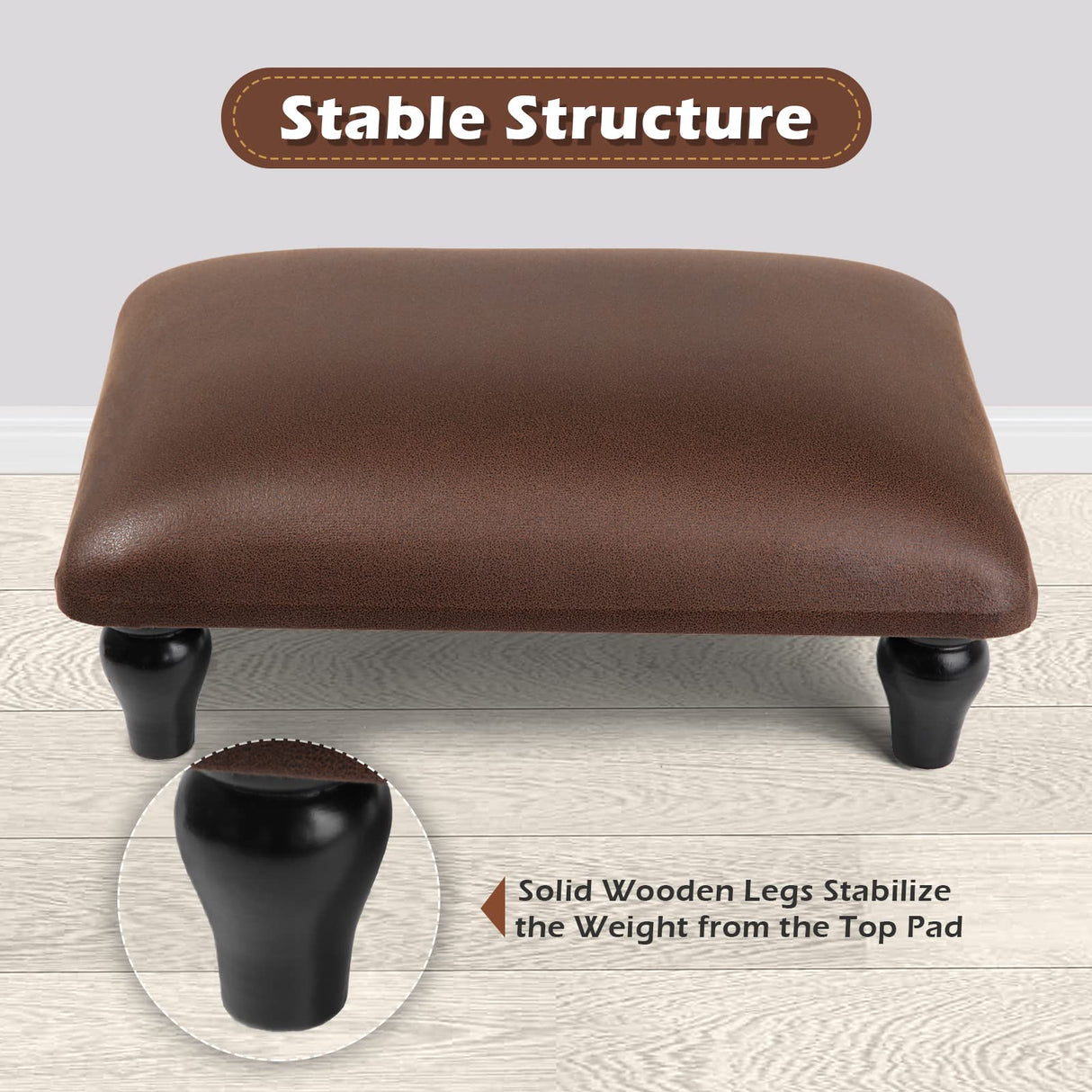 YOYETECO Small Foot Stool Ottoman with Stable Wood Legs Upholstered Footstool Padded Foot Rest Step Stool for High Beds Seat Chair Couch Sofa Patio Bedroom Living Room Office (5.9" H-Brown) YOYETECO
