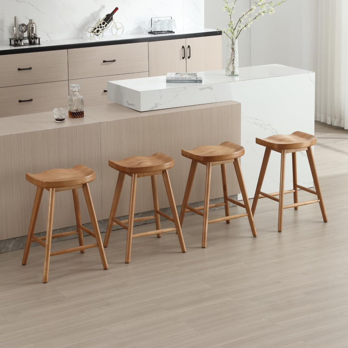 DUOMAY Backless Counter Stools Set of 4, Modern 24.25" Seat Height Low Bar Chairs Solid Rubber Wood Counter Height Barstools Farmhouse Dining Stools for Home Kitchen, Brown DUOMAY