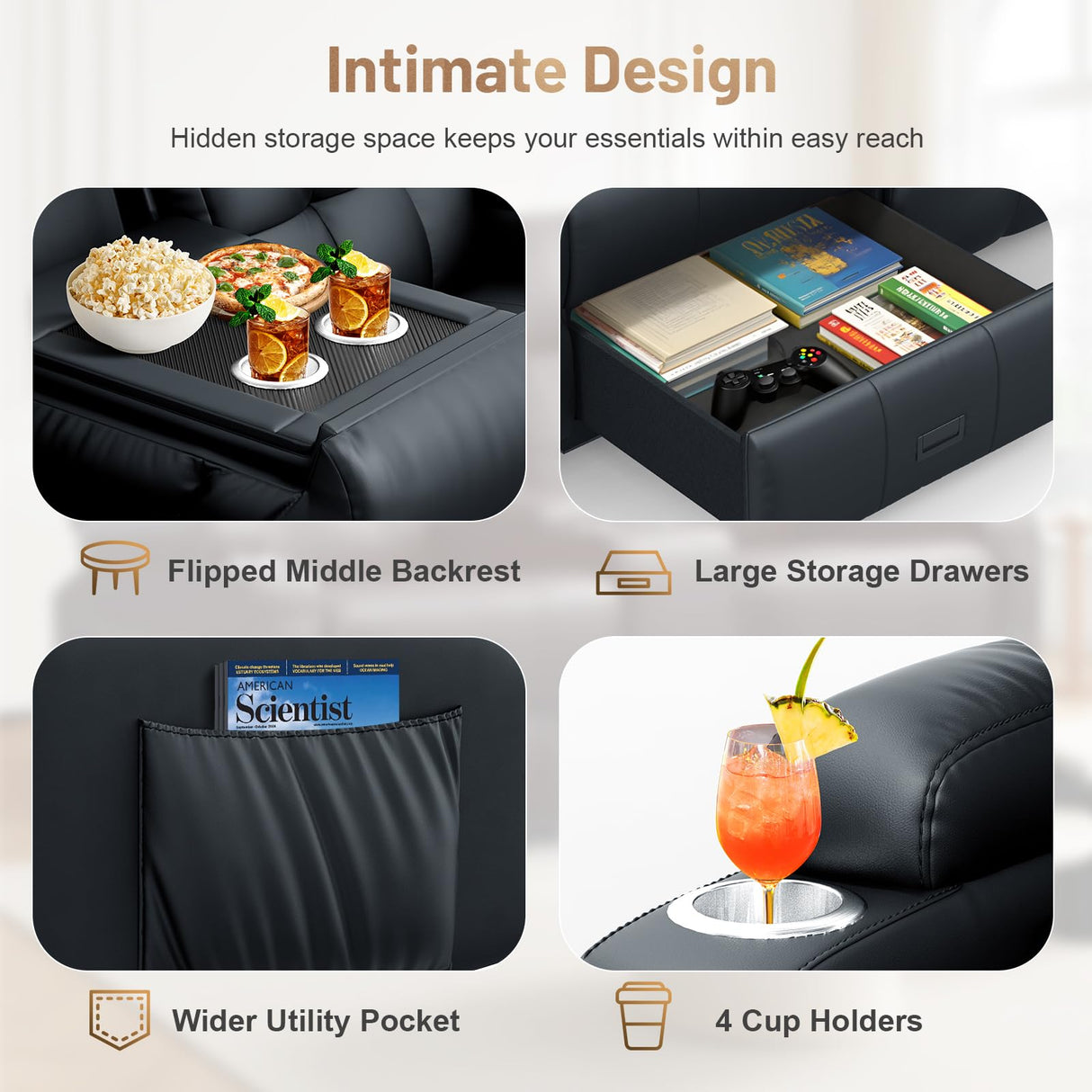 3-Seater Loveseat Recliner Sofa, Home Theater Seating Reclining Couch with Flip Middle Backrest, RV Wall Hugger Sleeper Sofa with Massage, Dawer & Cup Holders, 150° Recline for RV & Living Room TOMOSLTER