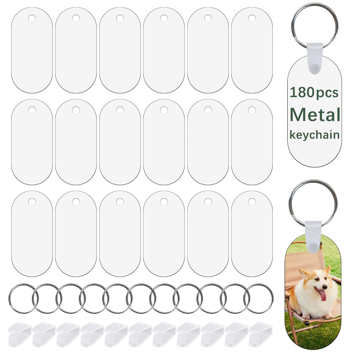 GEKIXUTP 180 Pcs Metal Sublimation Keychain Blanks Bulk,Double Sided Sublimation Blanks Keychain Heat Transfer Keychain Blanks,Sublimation Ornament Blanks(Oval) GEKIXUTP