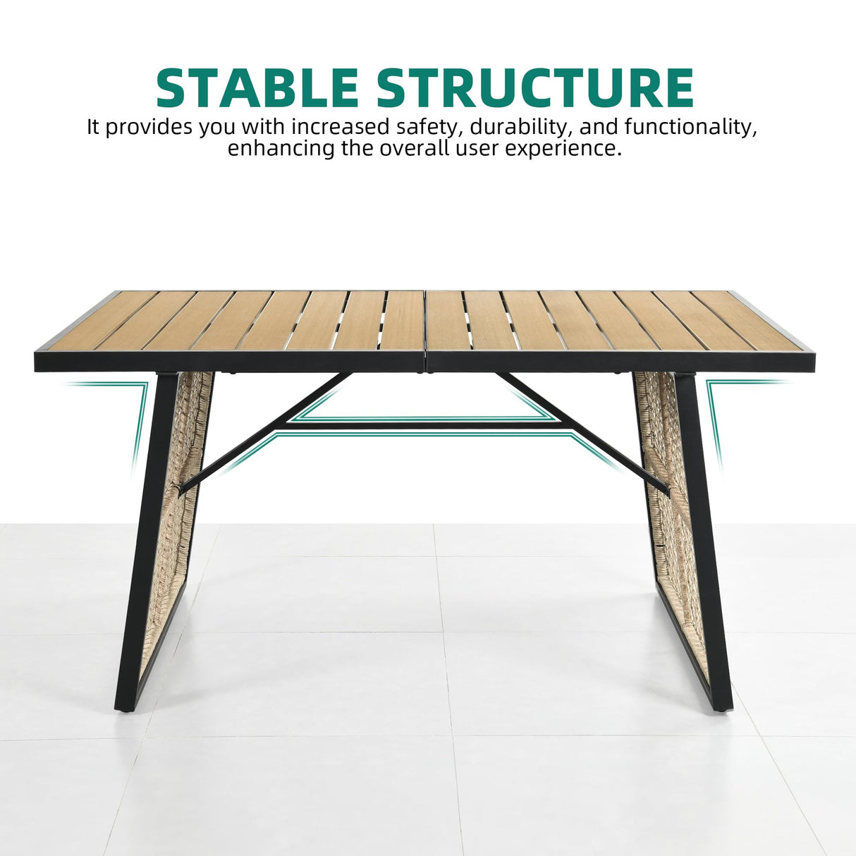 YITAHOME 5 Piece Patio Dining Set Outdoor Furniture Stackable All-Weather Comfortable Rope and Rattan Chairs & Rectangular Table for Courtyard Backyard Poolside Balcony, Nature Wood & Grey YITAHOME