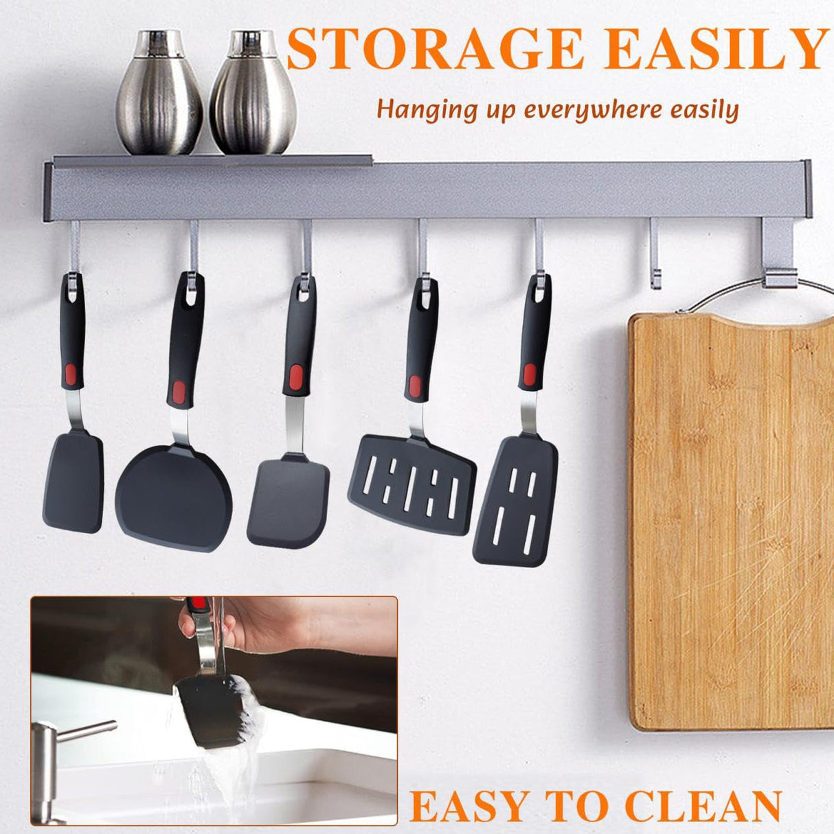 Silicone Spatula Turner, 5-Pack Spatulas Silicone Set for Nonstick Cookware, 600°F Heat Resistant Kitchen Cooking Utensils Set for Egg, Pancake Dishwasher Safe KAKAMINA