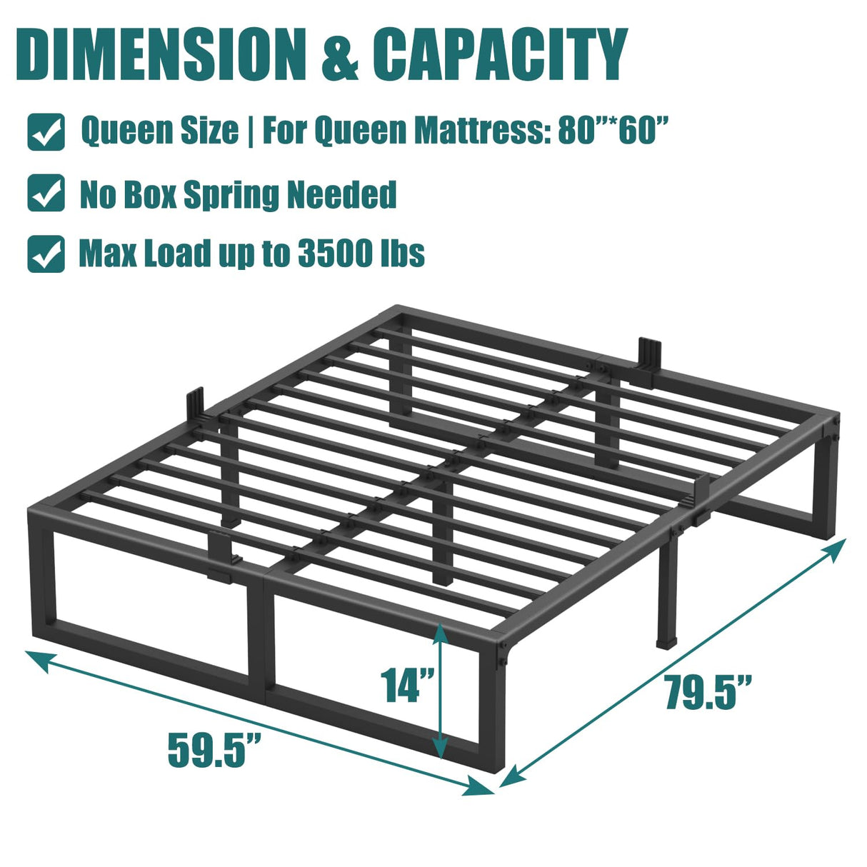 Yitong Angel 14 Inch Queen Bed Frame,3500 lbs Heavy Duty Metal Platform, Steel Slats Support/No Box Spring Needed/Noise Free/Non-Slip/Easy Assembly Yitong Angel