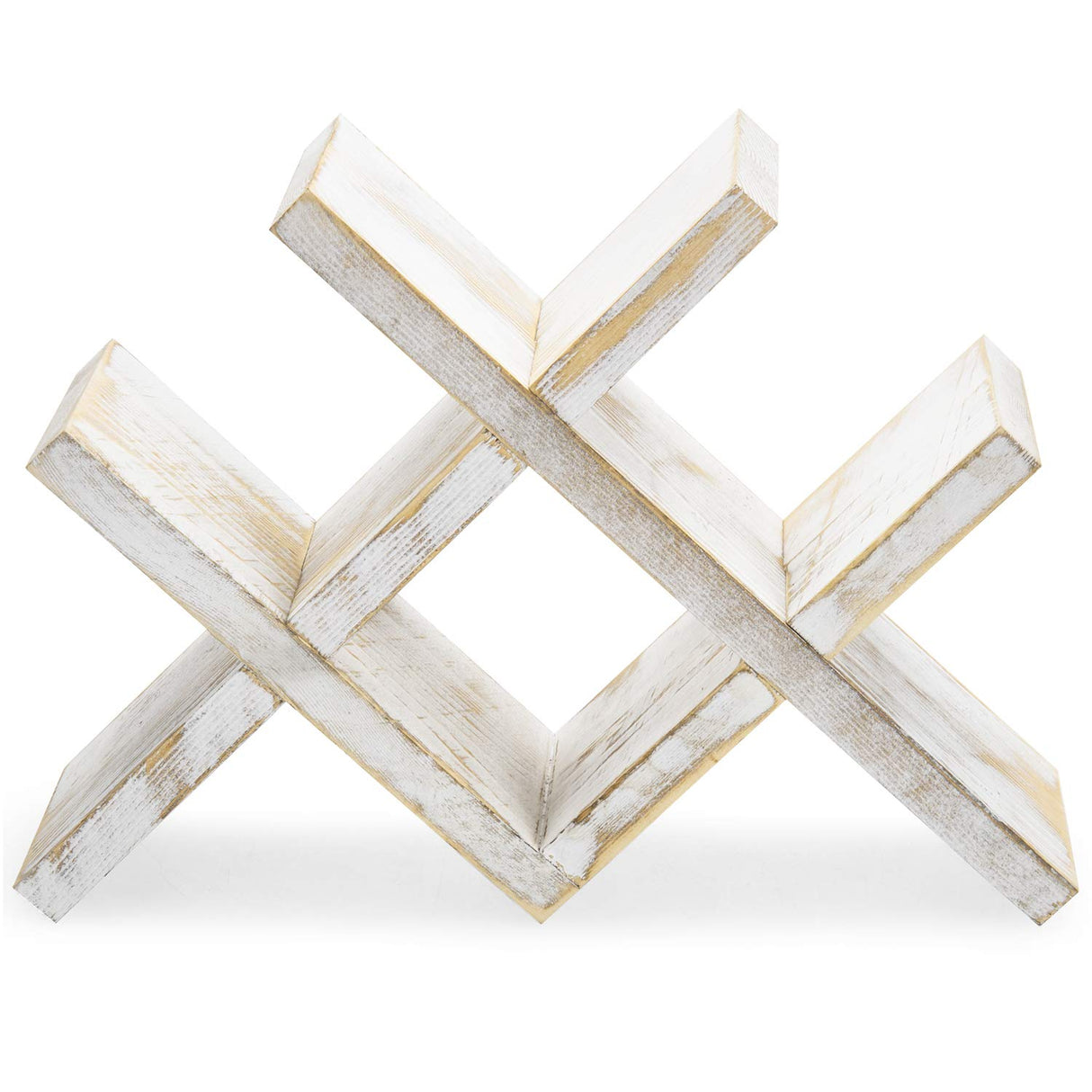 MyGift 4-Bottle Whitewashed Rustic Wood Countertop Wine Storage Rack MyGift