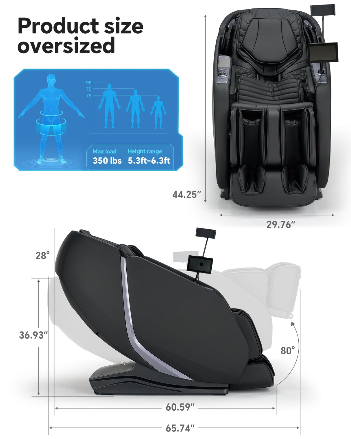 UIIU 4D Smart Massage Chair Full Body Zero Gravity Massage Chair Recliner,15+ Scene-Customized Massage Mode,Dual SL Massage Back Calf Heat Upgraded Animated Touchscreen App Control Large Size Black UIIU