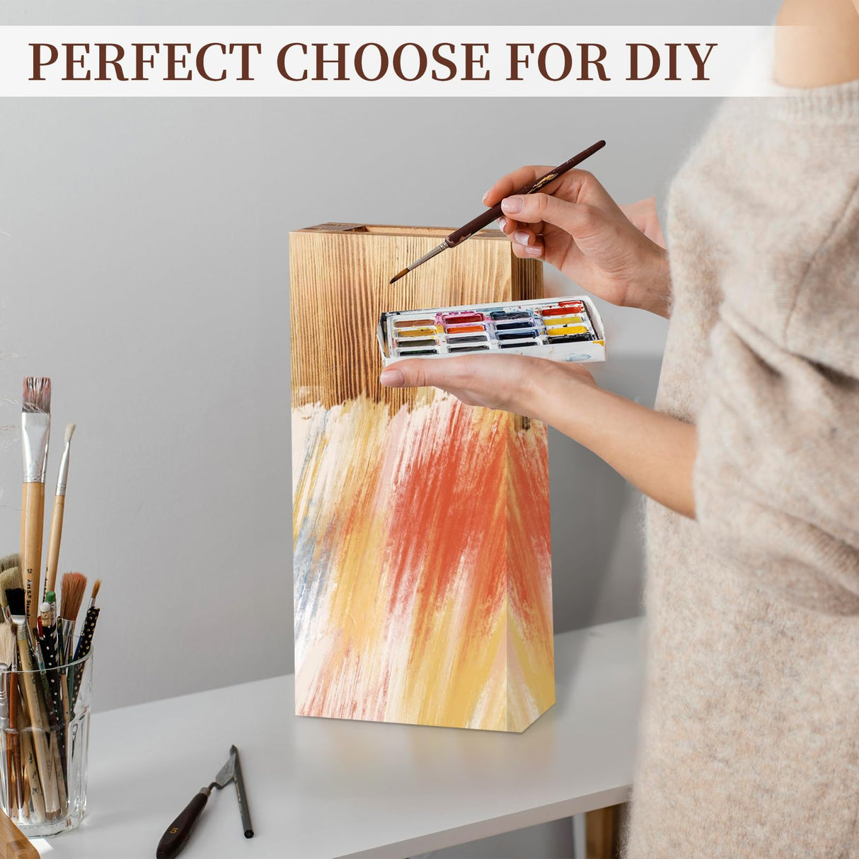 YYDBIAP Wood Wall Planter 2 Pack Indoor Plants Holder for Artificial Dried Flowers and Decorative Greenery, Modern Wooden Pocket Vase for Bedroom, Living Room, Bathroom,Wood Wall Decor (Brown)… YYDBIAP