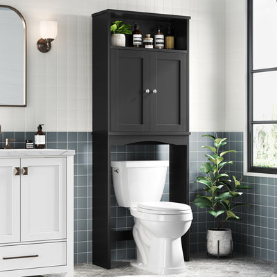 Baztin Over The Toilet Storage Cabinet, Over The Toilet Cabinet for Bathroom with Inner Adjustable Shelf and Top Open Storage Above Toilet Cabinet Behind The Toilet Bathroom Organizer, Black
