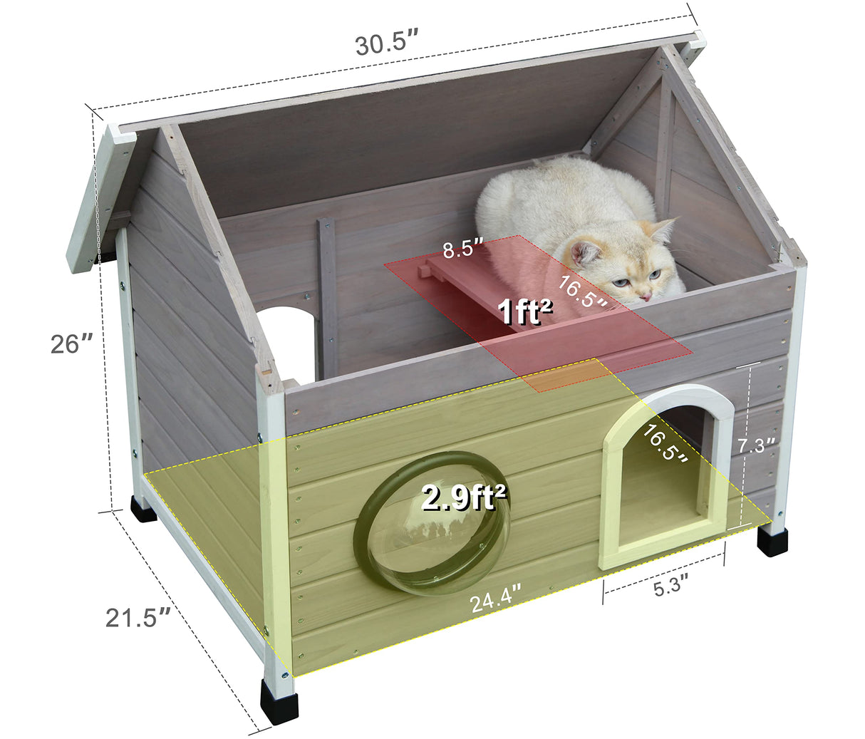 Rockever Outdoor Cat House, Feral Cat House Outdoor Weatherproof with Escape Door and Clear Windows for 2 Cats (Grey Rockever