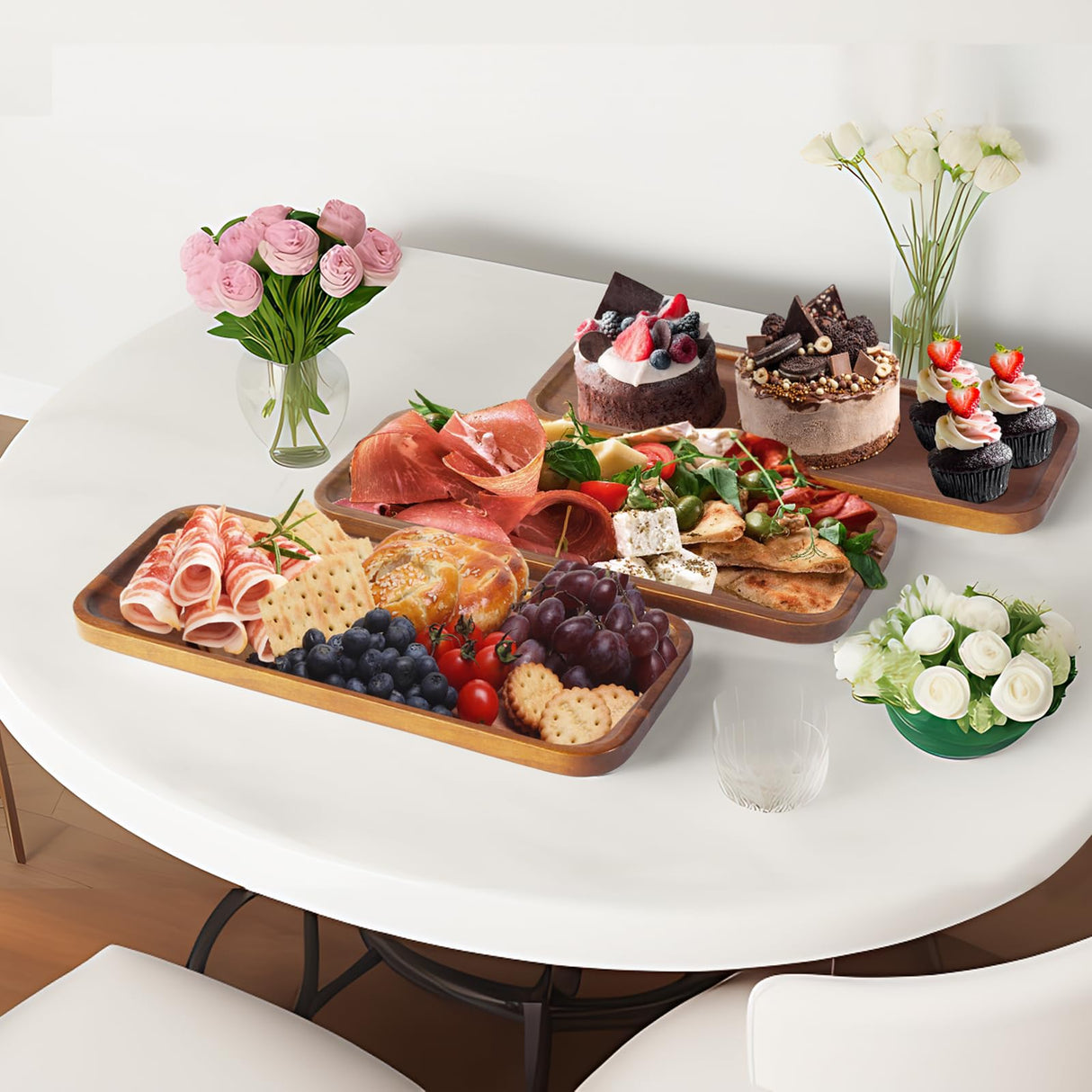 HOMKULA Solid Acacia Wood Serving Trays and Platters - Wooden Mini Charcuterie Boards, Rectangle Small Cheese Board for Food, Bathroom, Home Decor, Kitchen Counter, 14"x5.5" (1 Pack) HOMKULA