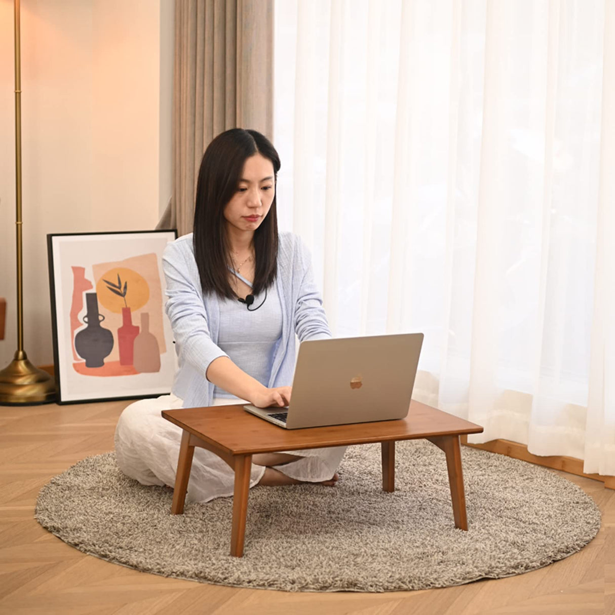 JIKUGO Foldable Bamboo Small Table - Bamboo Foldable Floor Desk, Folding Coffee Table No Assembly Required, for The Floating Window, Tatami, Tea Room, Balcony, Living Room, Outdoor JIKUGO