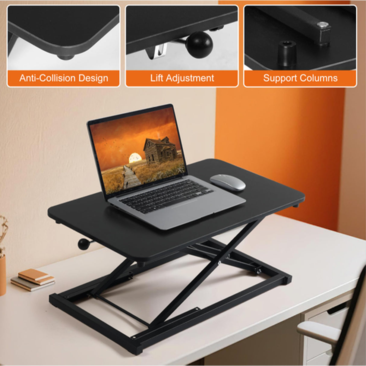 Rxrpexjke Standing Desk Converter Height Adjustable, Stand up Desk Riser, Easy Lift Height Converter Computer Workstations Home Office Study Room Portable Small Table Black Size 23.6 Inch C Rxrpexjke