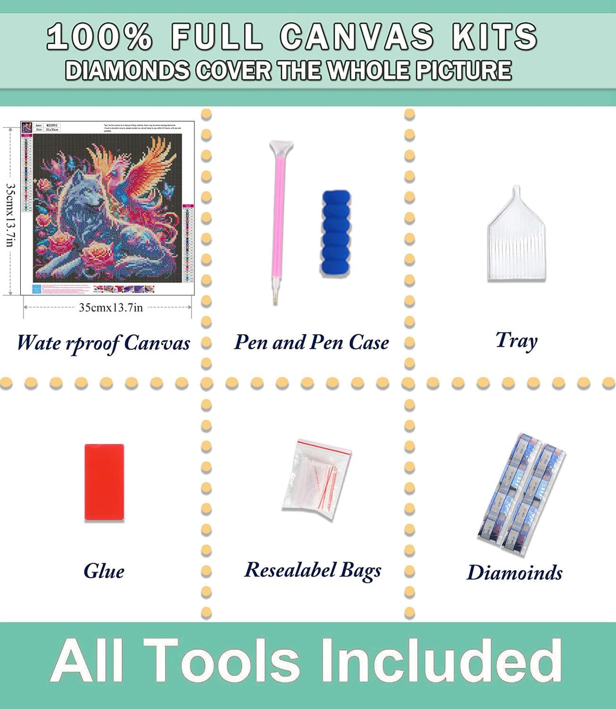 Lophomie Diamond Art Kits for Adults, 5D DIY Wolf Diamond Painting Kits for Adults Beginners, Diamond Dots Kits Gem Arts Crafts for Home Wall Decor 14x14 Inch Lophomie