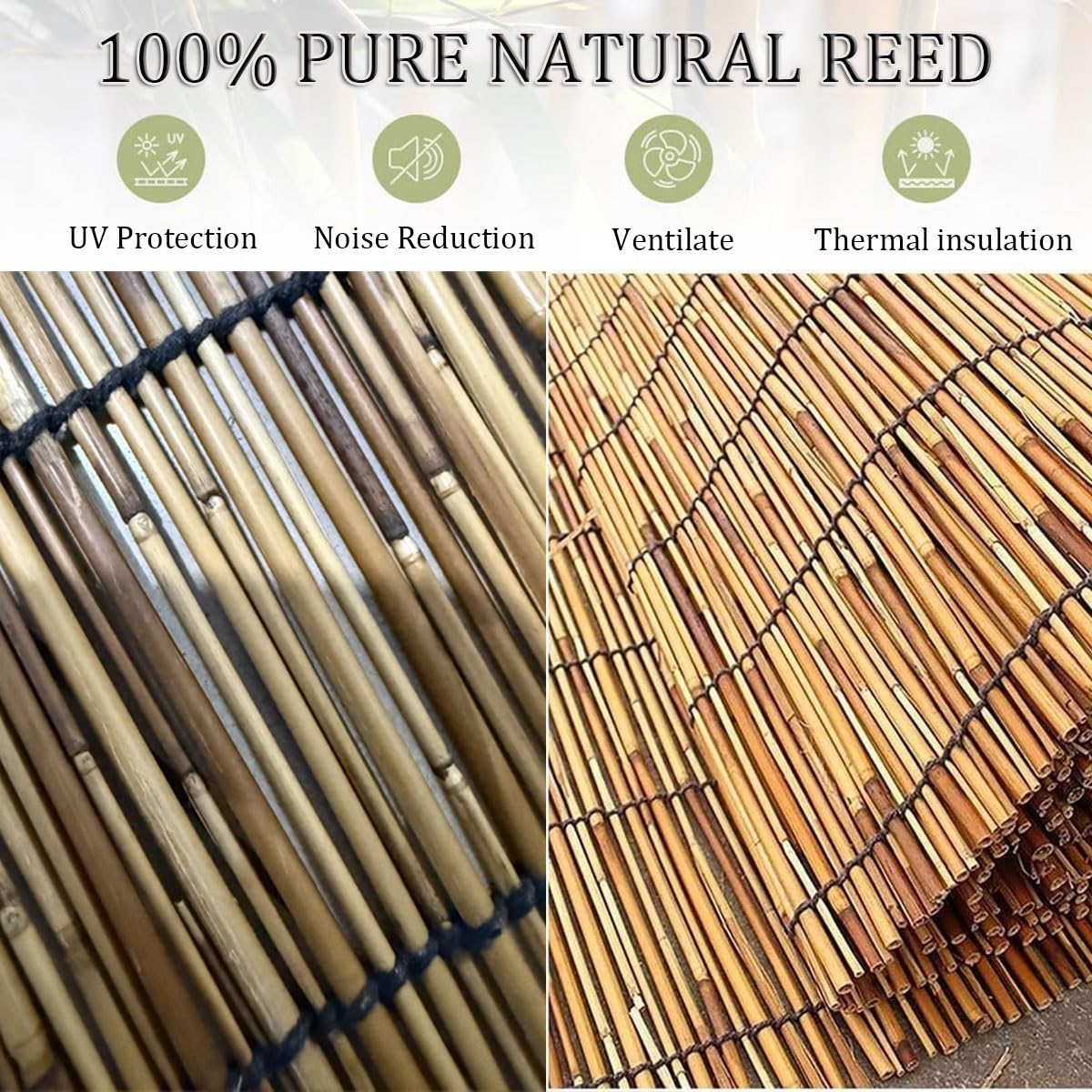 Natural Bamboo Blinds for Windows, UV Protection Outdoor Roller Shades Cordless Roll Up Reed Roman Blinds for Patio Privacy, Retro Bamboo Curtain with Lifter, width 24 30 36 48 52 64 72in(52"W x 72"H) KAKVSRBPER