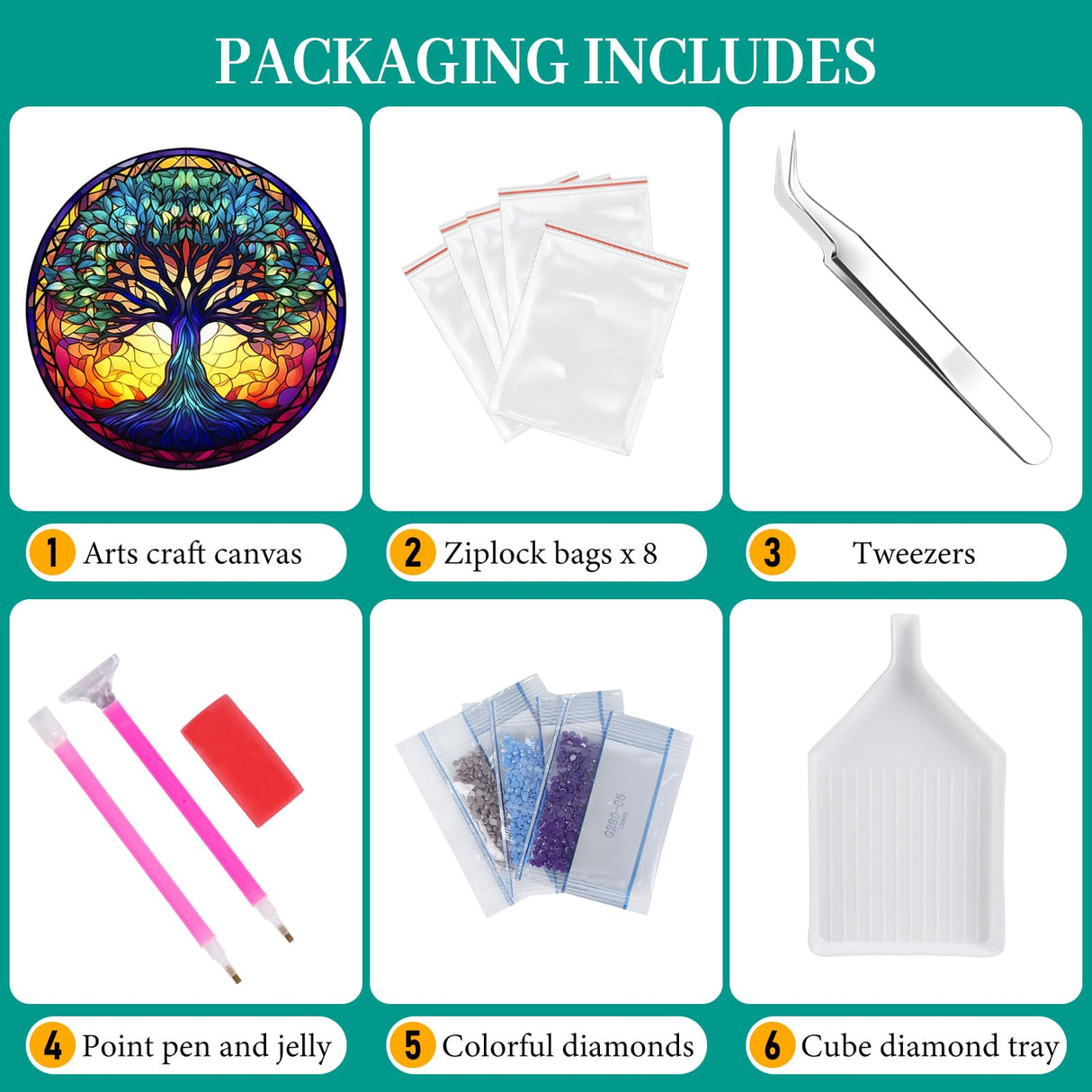 Fountor Tree of Life Diamond Art Kits for Adults - Stained Glass Diamond Painting Kits for Adults Beginners, DIY 5D Tree of Life Round Diamond Gem Art Kits for Gift Home Wall Decor 12x12inch Fountor