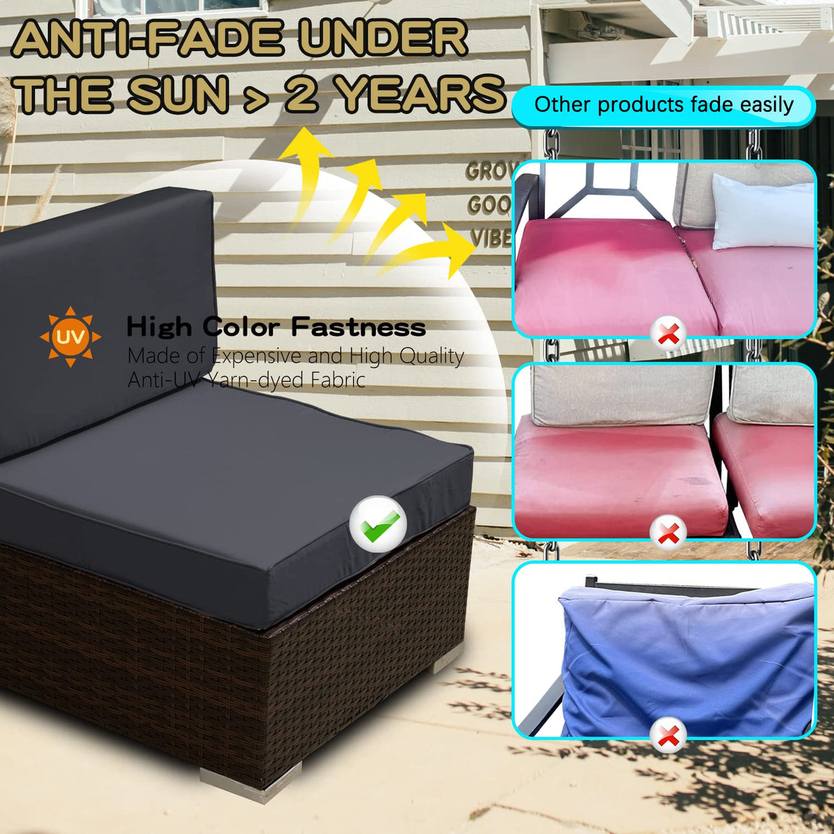 9 Pack Patio Cushion Covers Set Outdoor Furniture Cushion and Pillow Cover Replacement Fit for 5 Pieces 4-Seater Wicker Rattan Patio Sectional Sofa Chair Couch Set,Dark Gray-Cover Only (Large) ClawsCover