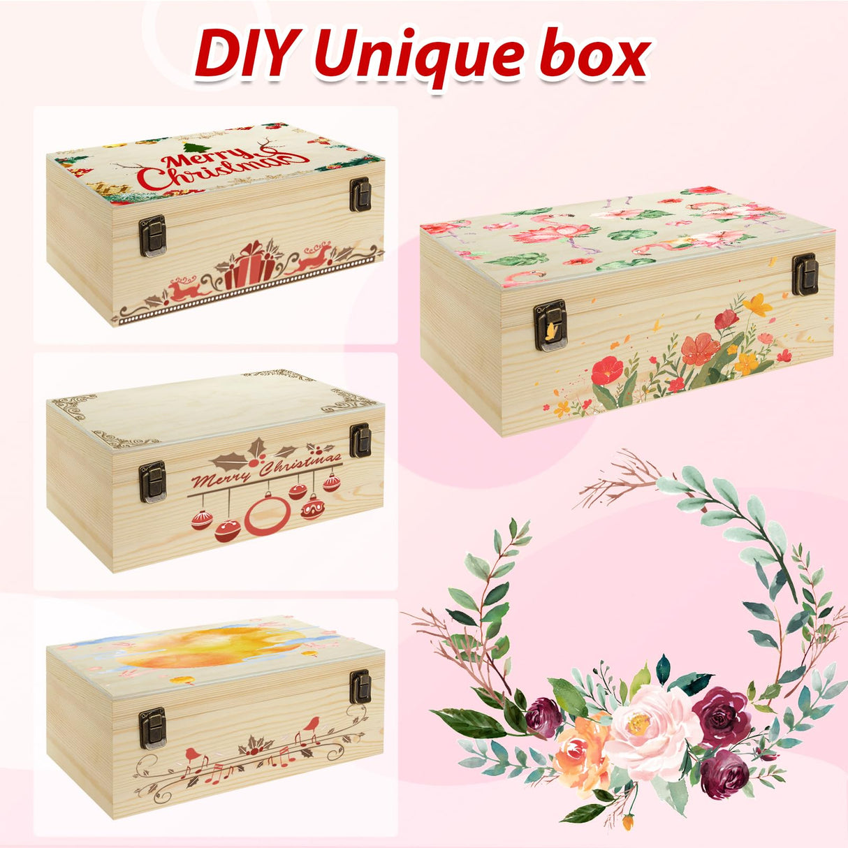 LANIAKEA Unfinished Wood Box, 12" x 9" x 5" Large Wooden Box, Wood Box with Hinged Lid, Wooden Boxes for Crafts DIY Art Hobbies and Home Storage LANIAKEA