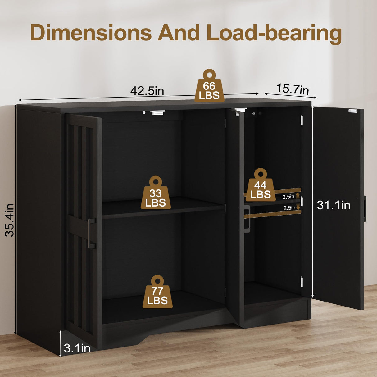 Modern Farmhouse Buffet Cabinet with Storage, 42" Large Sideboard Storage Cabinet with 3 Barn Doors, Coffee Wine Bar Cabinet Wood Table Credenza with Adjustable Shelf for Kitchen Dining Living Room Vividwood