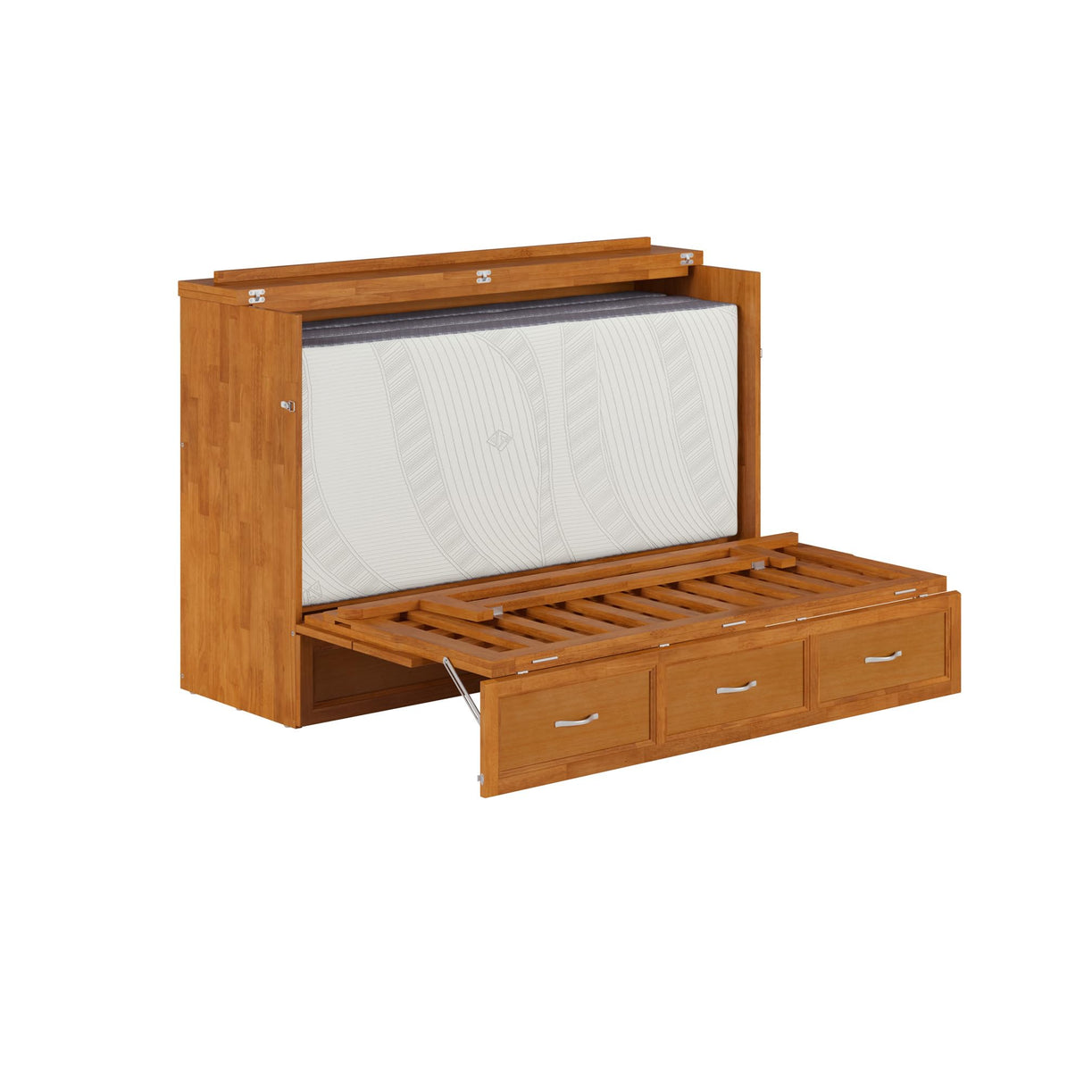 AFI, Northfield Queen Murphy Bed Chest with 6" Mattress, Storage Drawer & Built-in USB Charger, Light Toffee AFI